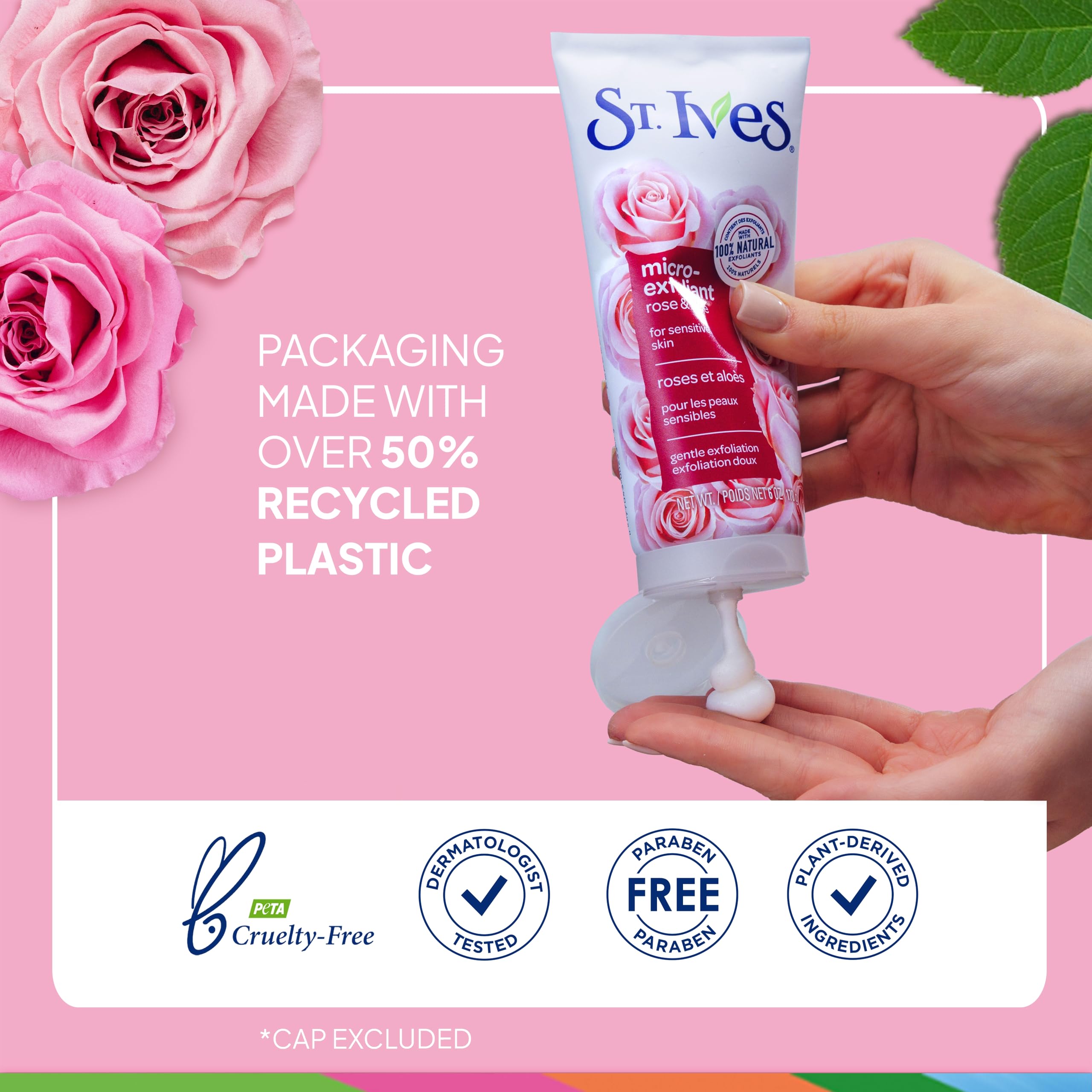 St. Ives Gentle Smoothing Face Scrub, Rose Water & Aloe Vera Exfoliator, Facial Scrub Made with 100% Natural Exfoliants, Paraben