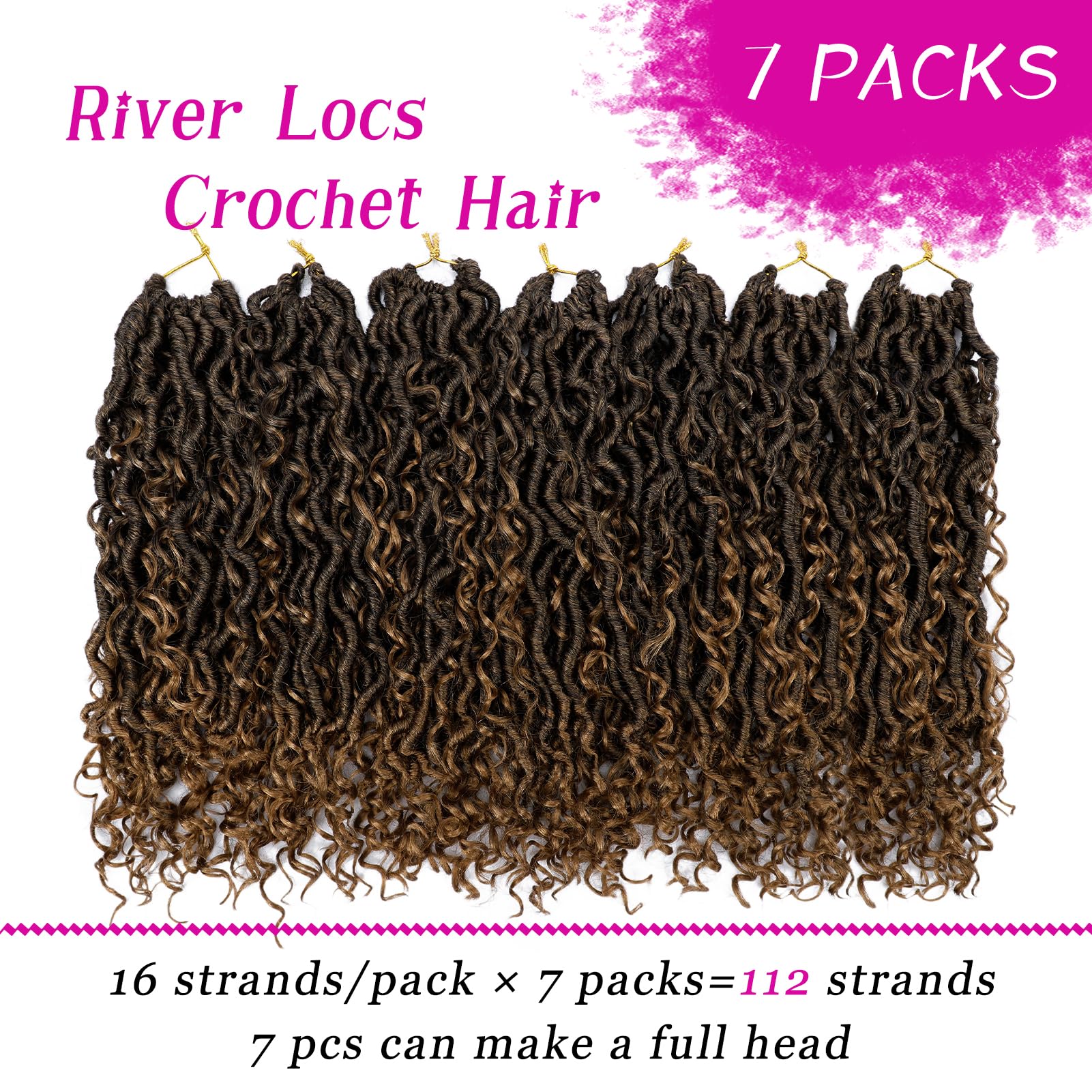 Goddess Locs Crochet Hair 14 Inch 7 Packs Ombre Boho Faux Locs Crochet Hair for Black Women Pre Looped Crochet Locs with Curly E