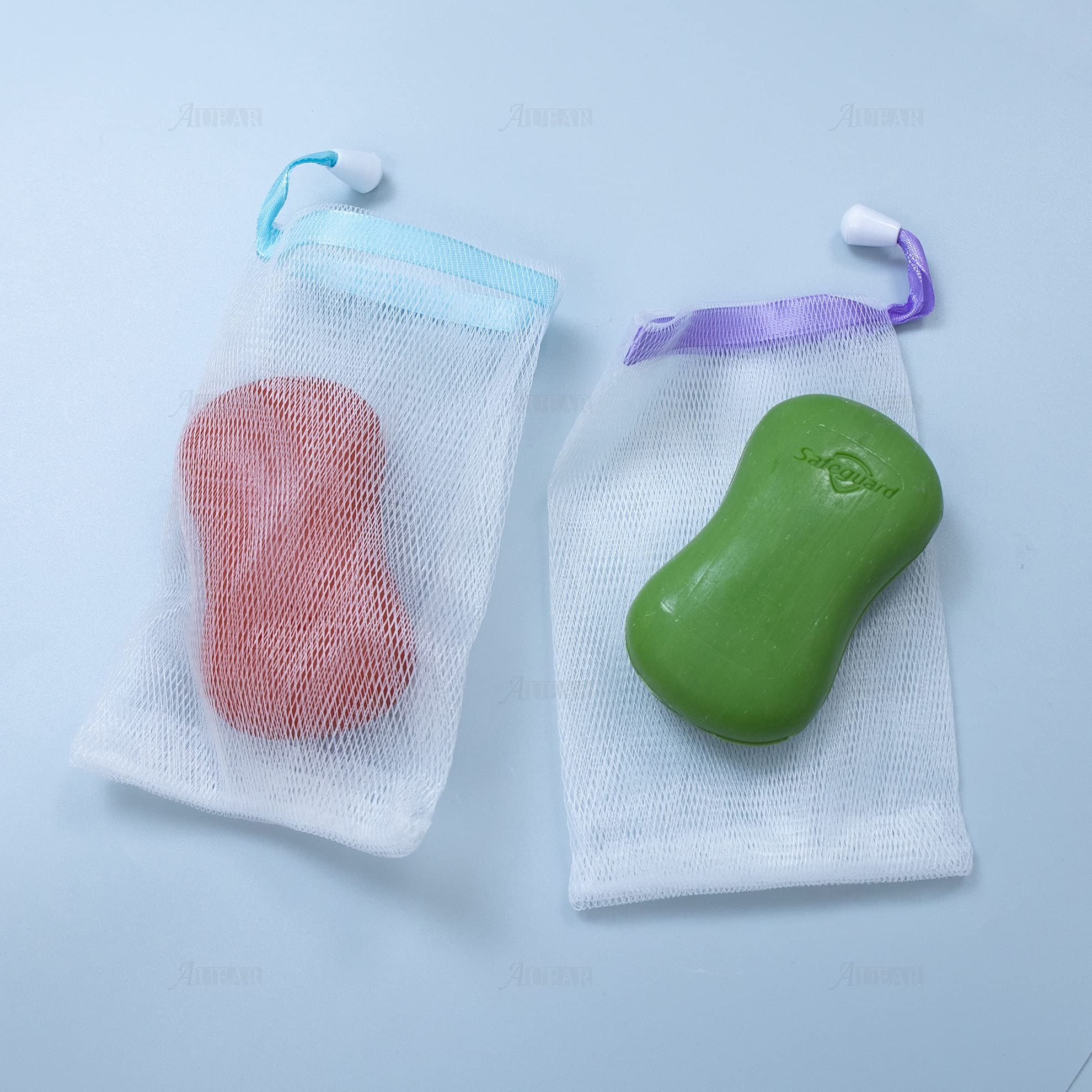 AUEAR, 20 Pack Handmade Soap Exfoliating Mesh Soap Pouch Saver Bag Double Layer Bubble Foam Net Drawstring Holder Bags Bubble Me