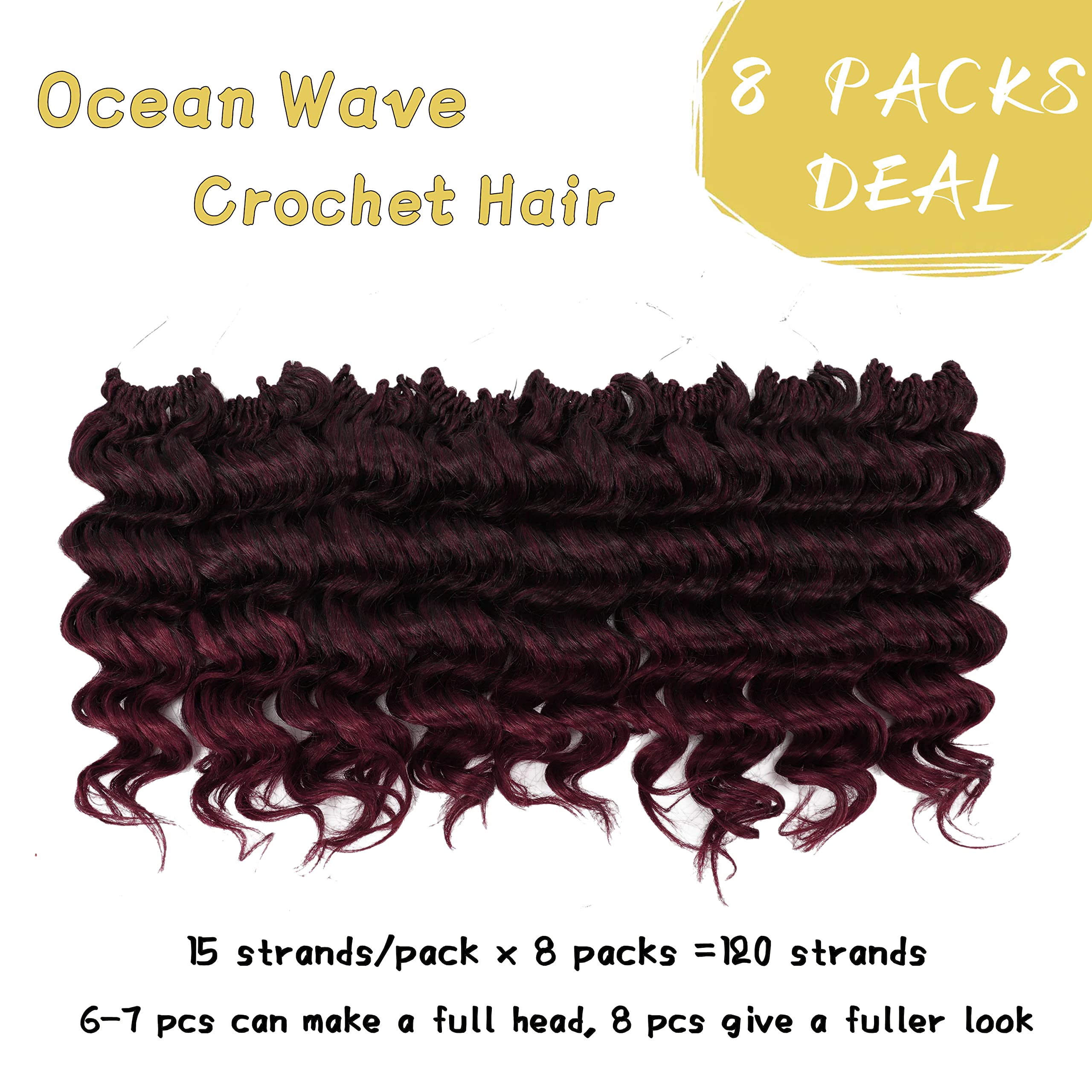 8 Packs Ocean Wave Crochet Hair Water Wave Crochet Hair For Women 8 Inch Short Curly Crochet Hair Beach Curl Deep Twist Crochet