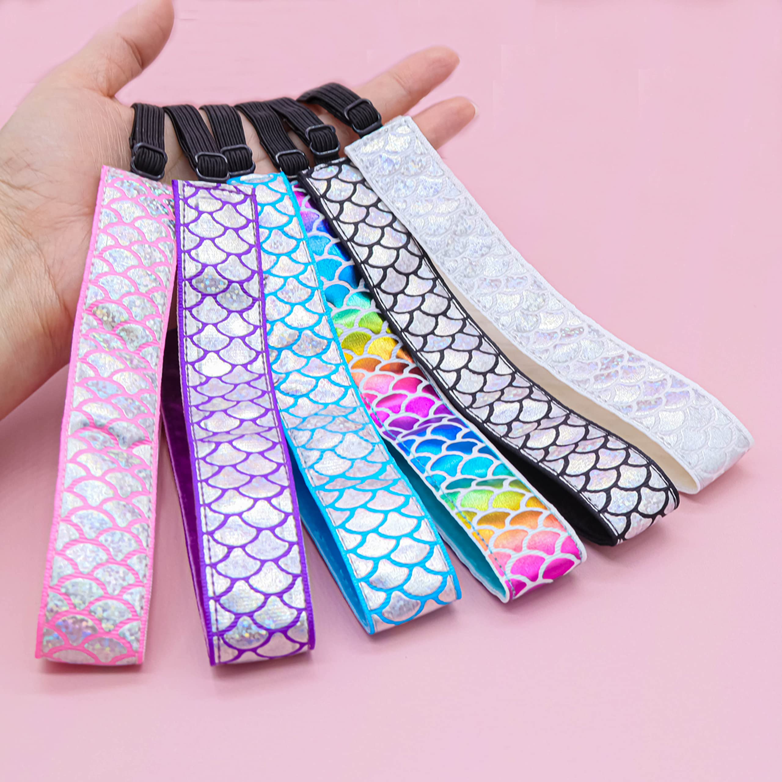 Frog Sac 6 Mermaid Elastic Headbands For Girls, Adjustable Non Slip Headband Hair Accessories For Kids, Stretch No Slip Head Ban