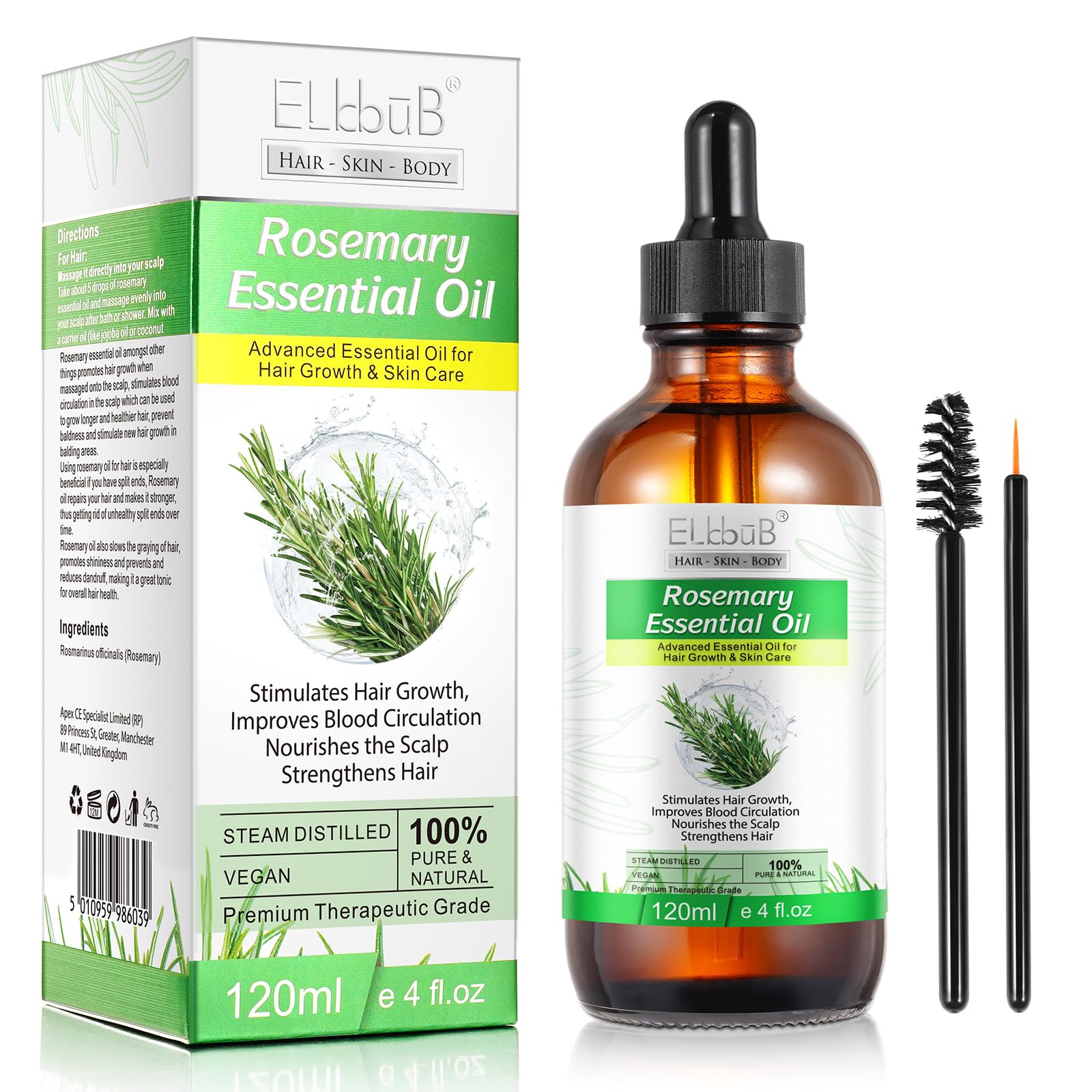 Rosemary Oil for Skin Care & Stimulates Hair Growth for Men Women -120ml 100% Pure Rosemary Essential Oil for Eyebrow and Eyelas