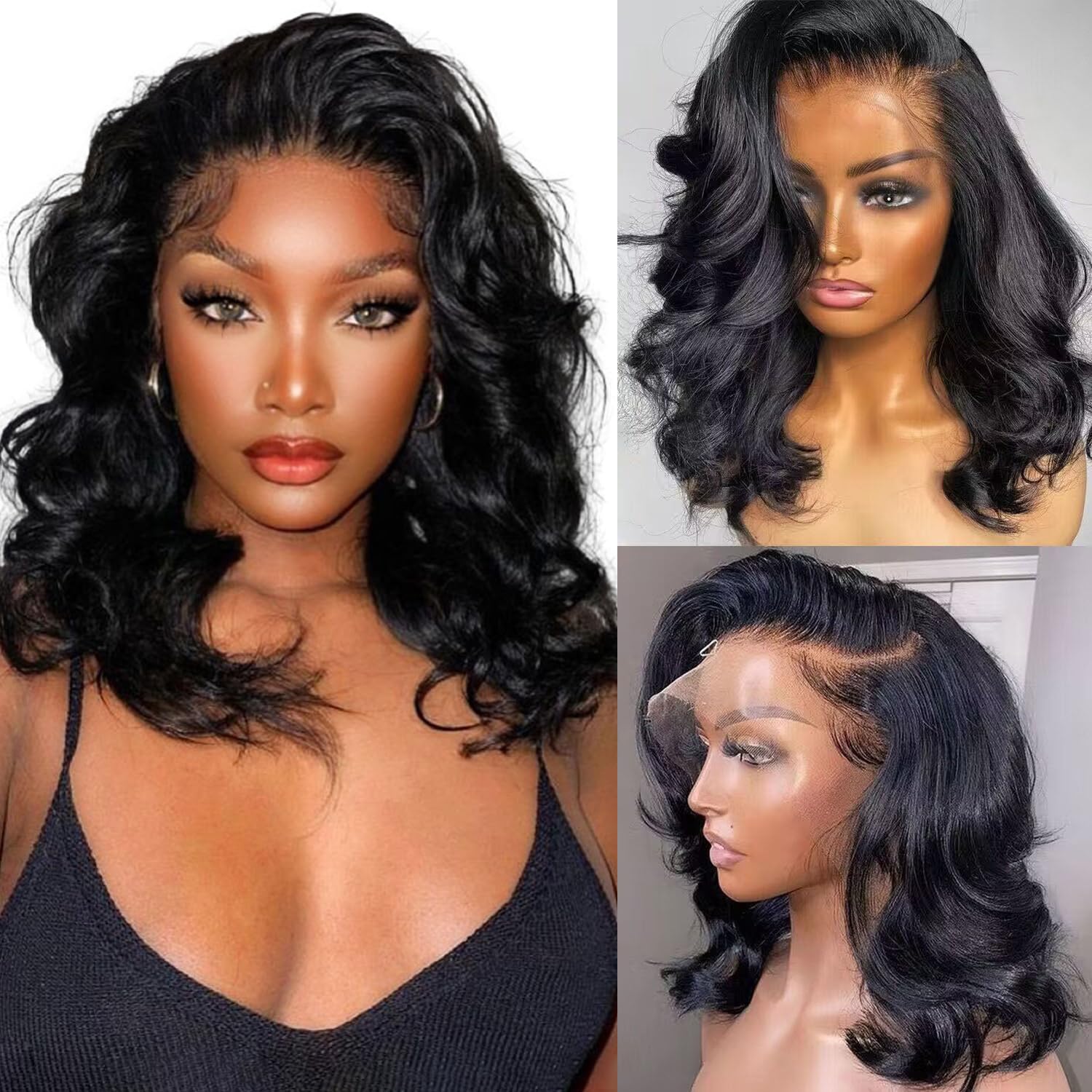 13x4 Body Wave HD Lace Front Wigs Human Hair 180% Density Glueless Bob Wigs Human Hair Pre Plucked Short Bob Wigs for Black Wome