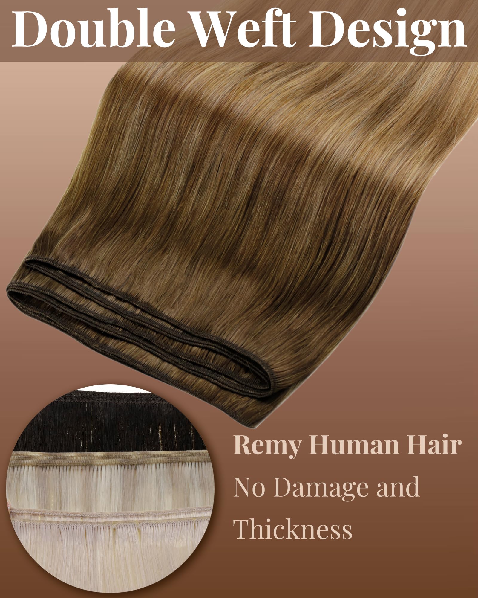 Hetto Sew in Hair Extensions Real Human Hair Blonde Balayage Weft Hair Extensions Human Hair Brown Ombre Mix Golden Blonde Sew i