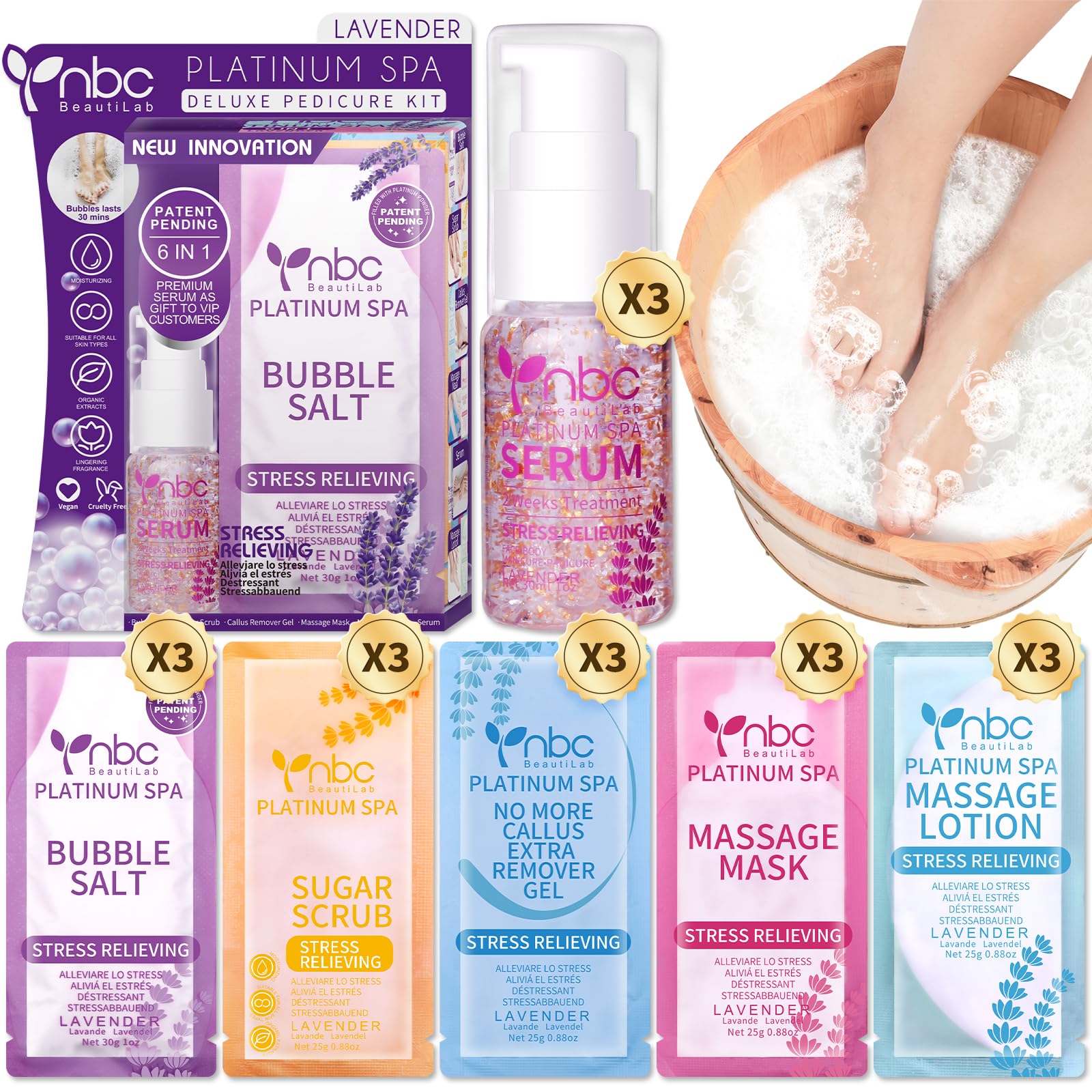 Nbc Beautilab Pedicure Foot Soak Set - Upgraded 6 In 1 Foot Spa, Foot Bath Spa, Pedicure Kit For Tired & Dry Cracked Feet, Athle