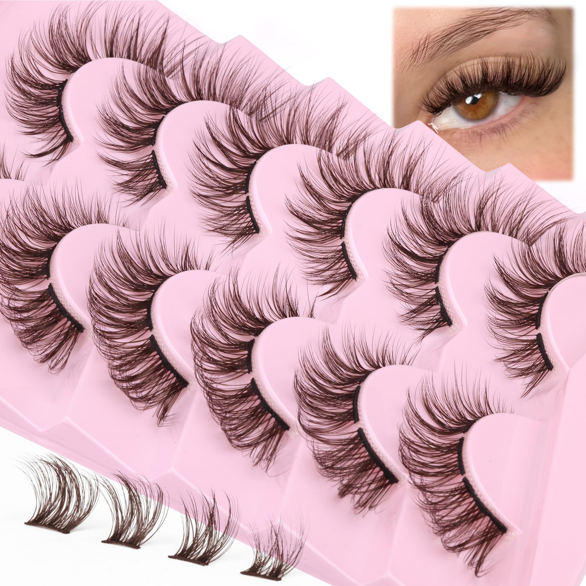 Lash Clusters DIY Eyelash Extension Natural Look Cluster Lashes Brown Fluffy DIY Lash Extensions 3D Individual Lashes Mink False