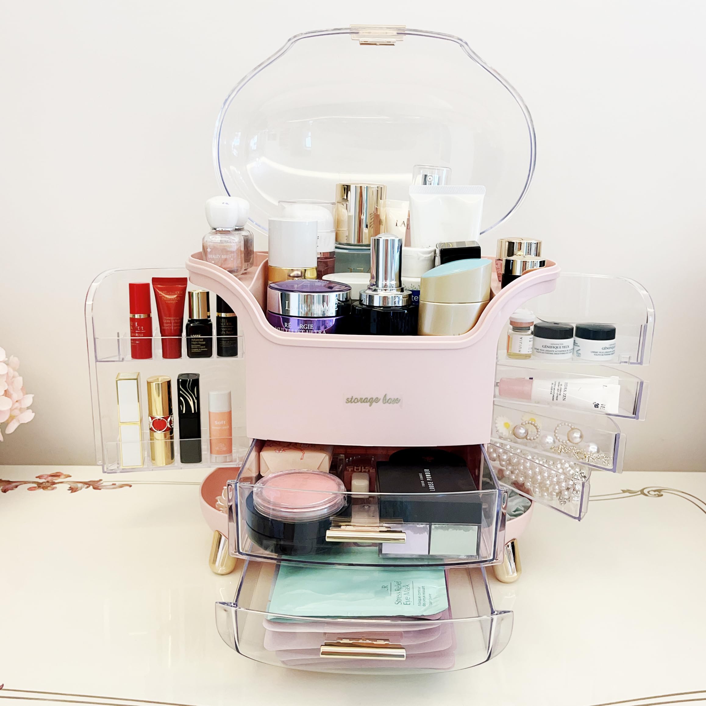 Omeily Upgrade Large Makeup Organizer Countertop Vanity Case Skin Care Cosmetic Storage Box Bathroom Counter Perfume Skincare Or