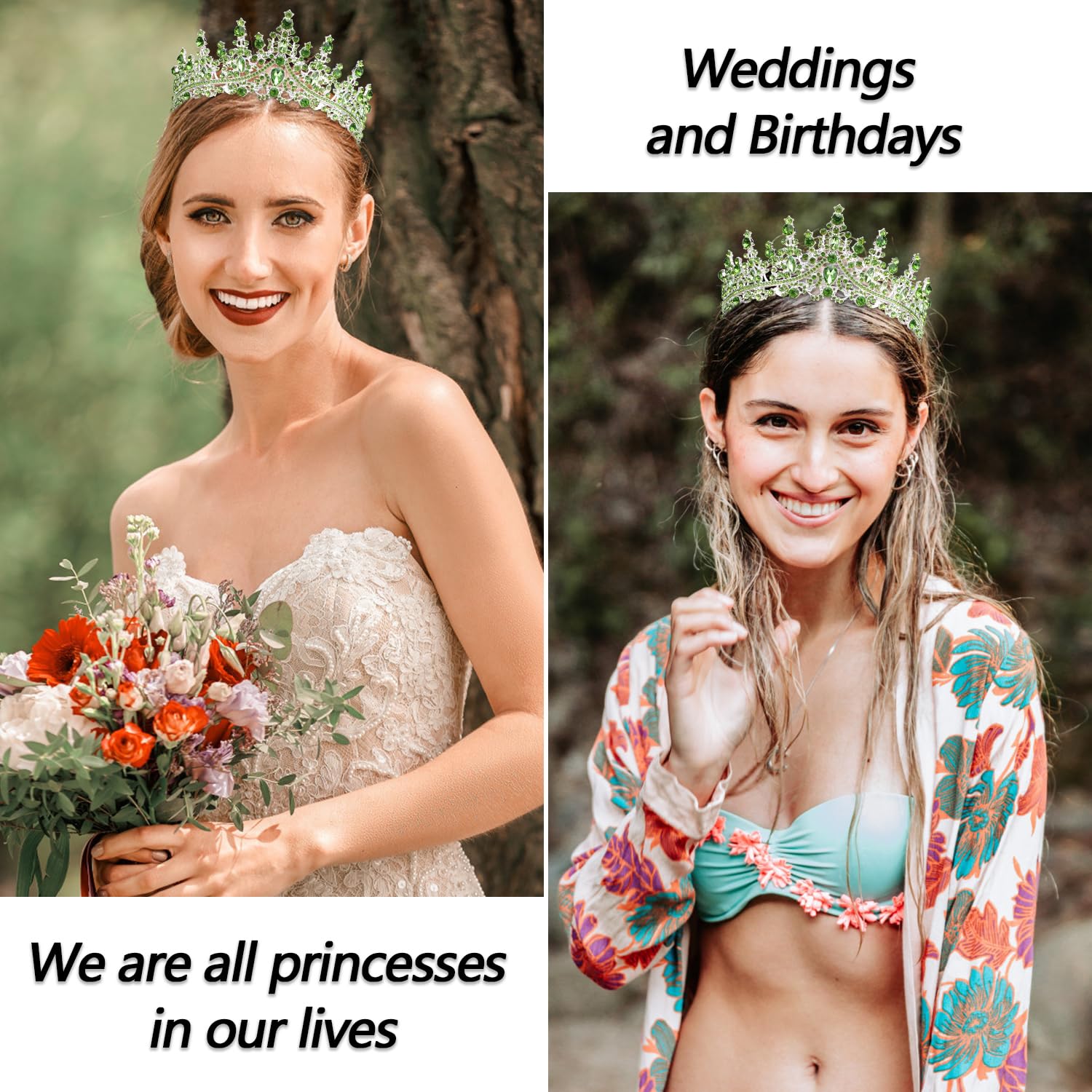 Velscrun Birthday Queen Tiara Crowns For Women Girls Green Crystal Birthday Queen Headband Sash Elegant Princess Crown Happy Bir