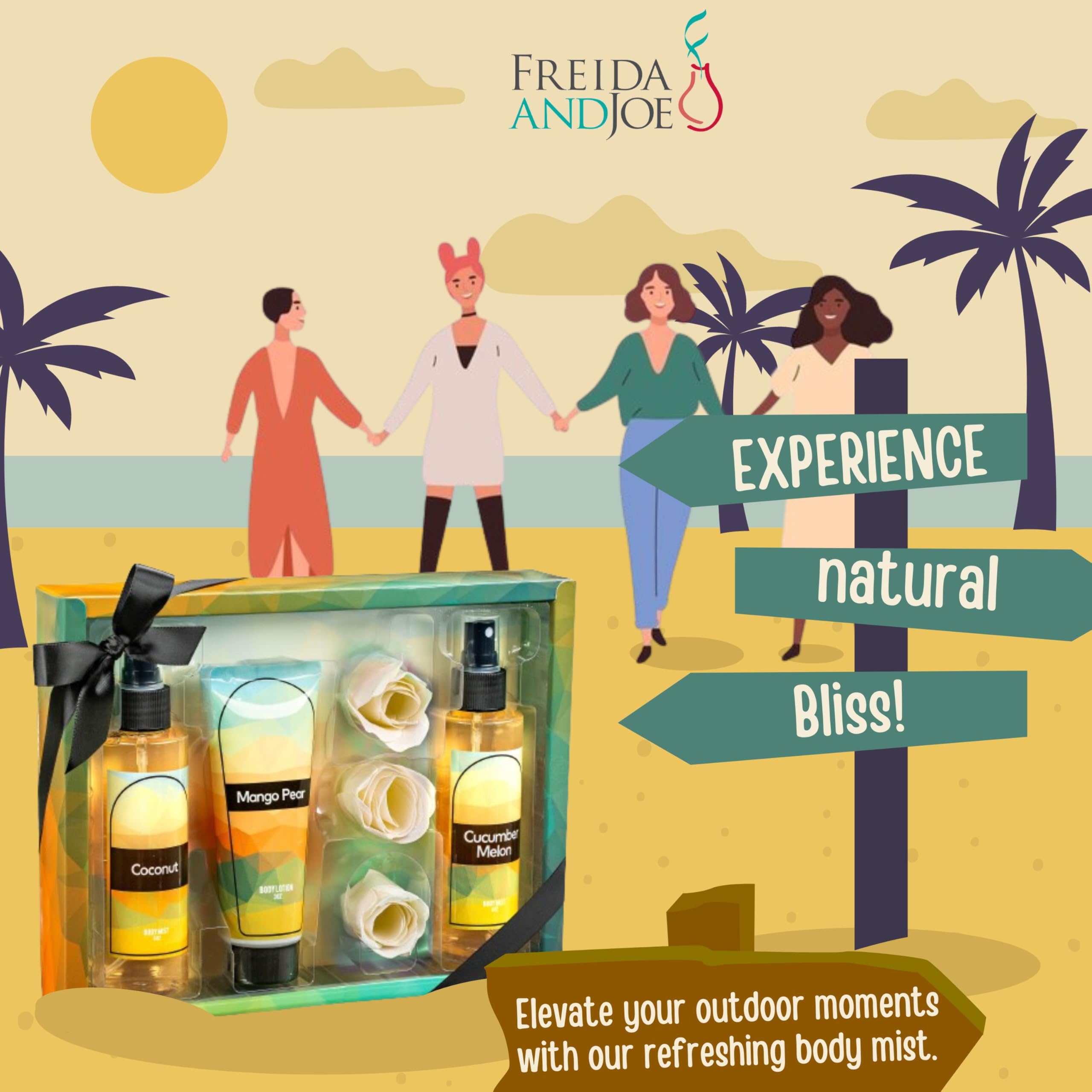 Fine Fragrance Body Mist & Body Splash Gift Set - Luxury Self-Care Combo For Women And Girls (Coconut, Cucumber, Mango Pear, Ros
