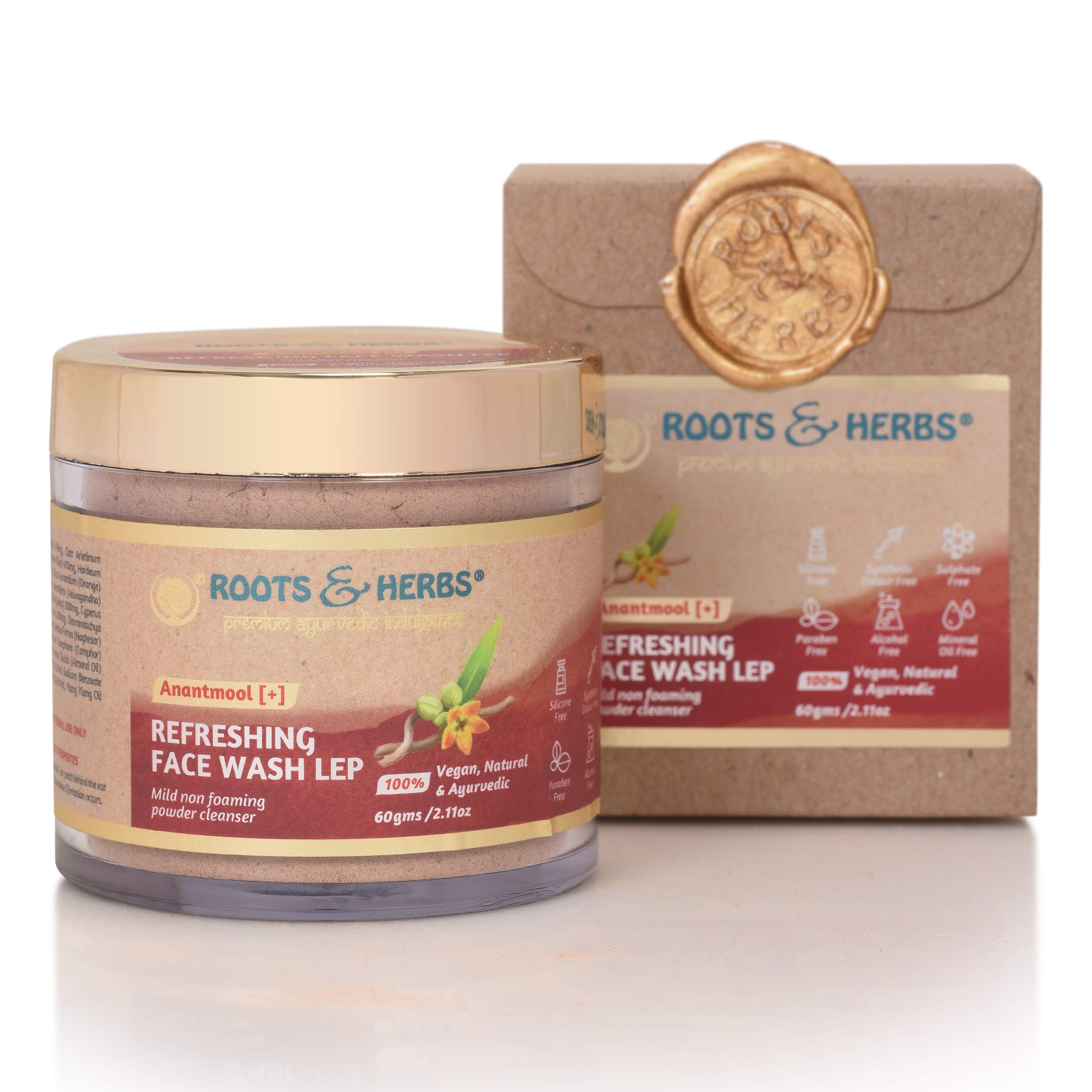 ROOTS AND HERBS Ayurvedic Face Wash Lep Natural Treatment 100% Vegan Anantmool Refreshing Face Wash Non-Forming Facial Cleanser