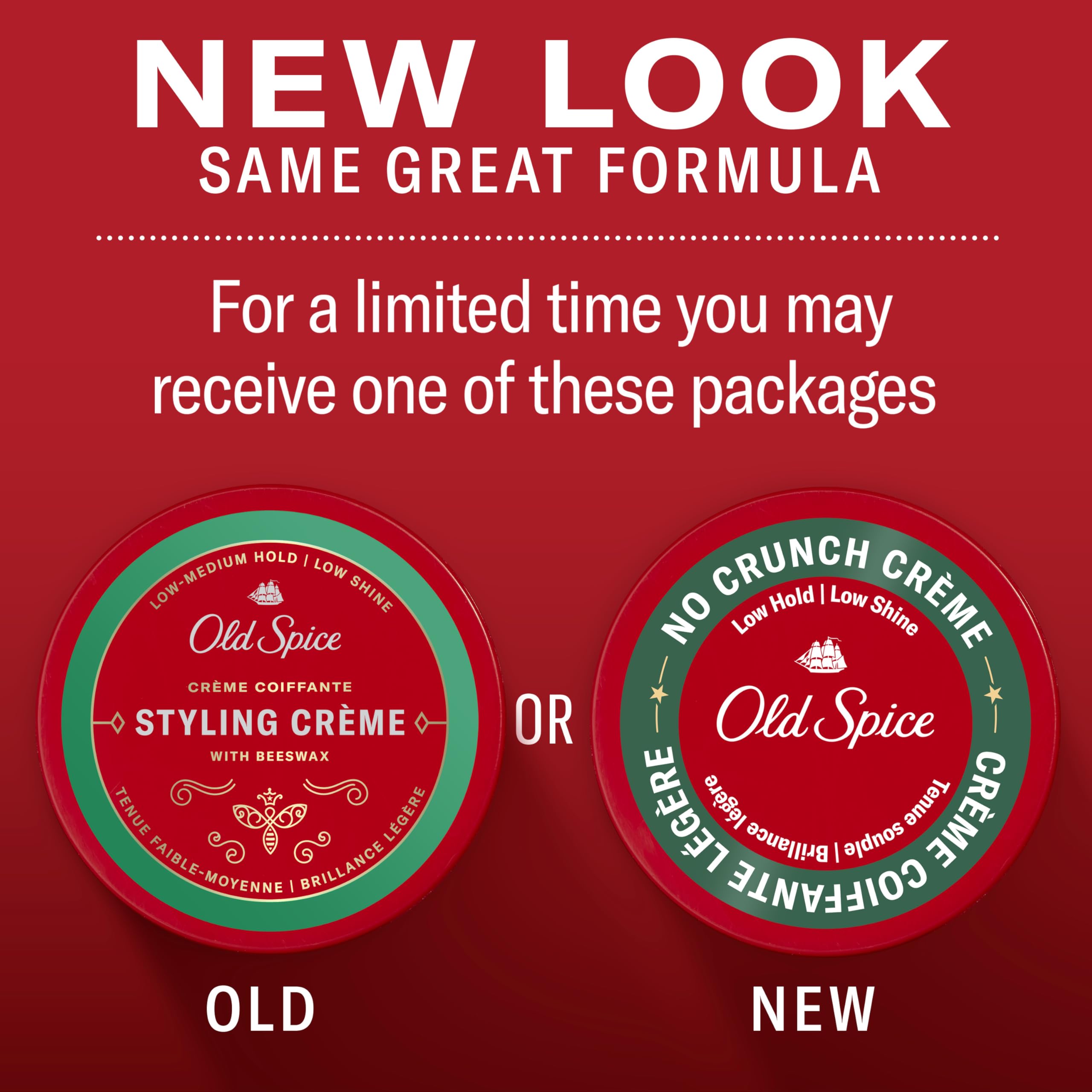 Old Spice No Crunch Crme, Hair Styling Crme for Men, Low Hold with Low Shine, 2.22 oz