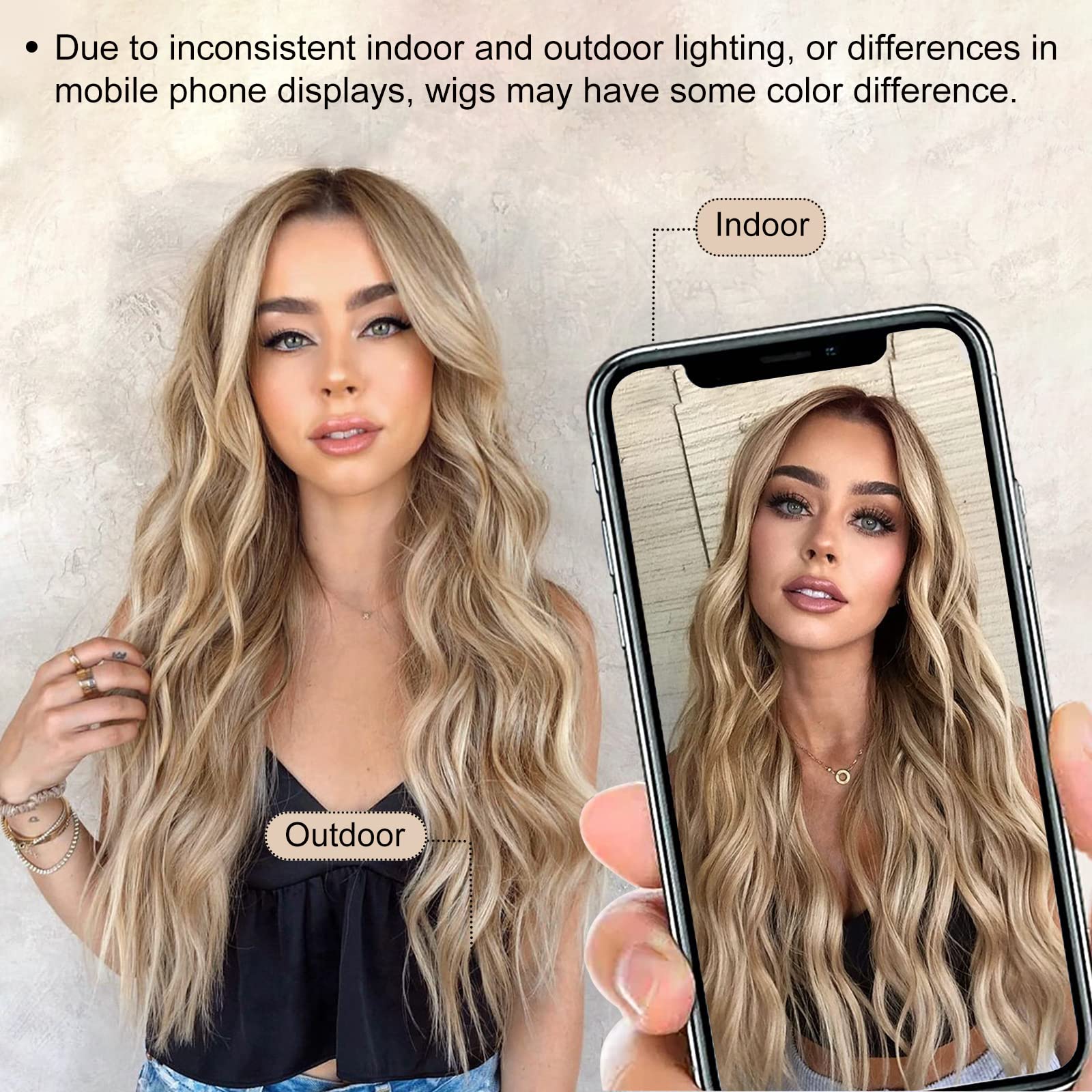 AISI QUEENS Long Blonde Wigs for Women Ombre Blonde Wavy Synthetic Curly Hair Wigs Natural Looking Middle Part Heat Resistant Fi