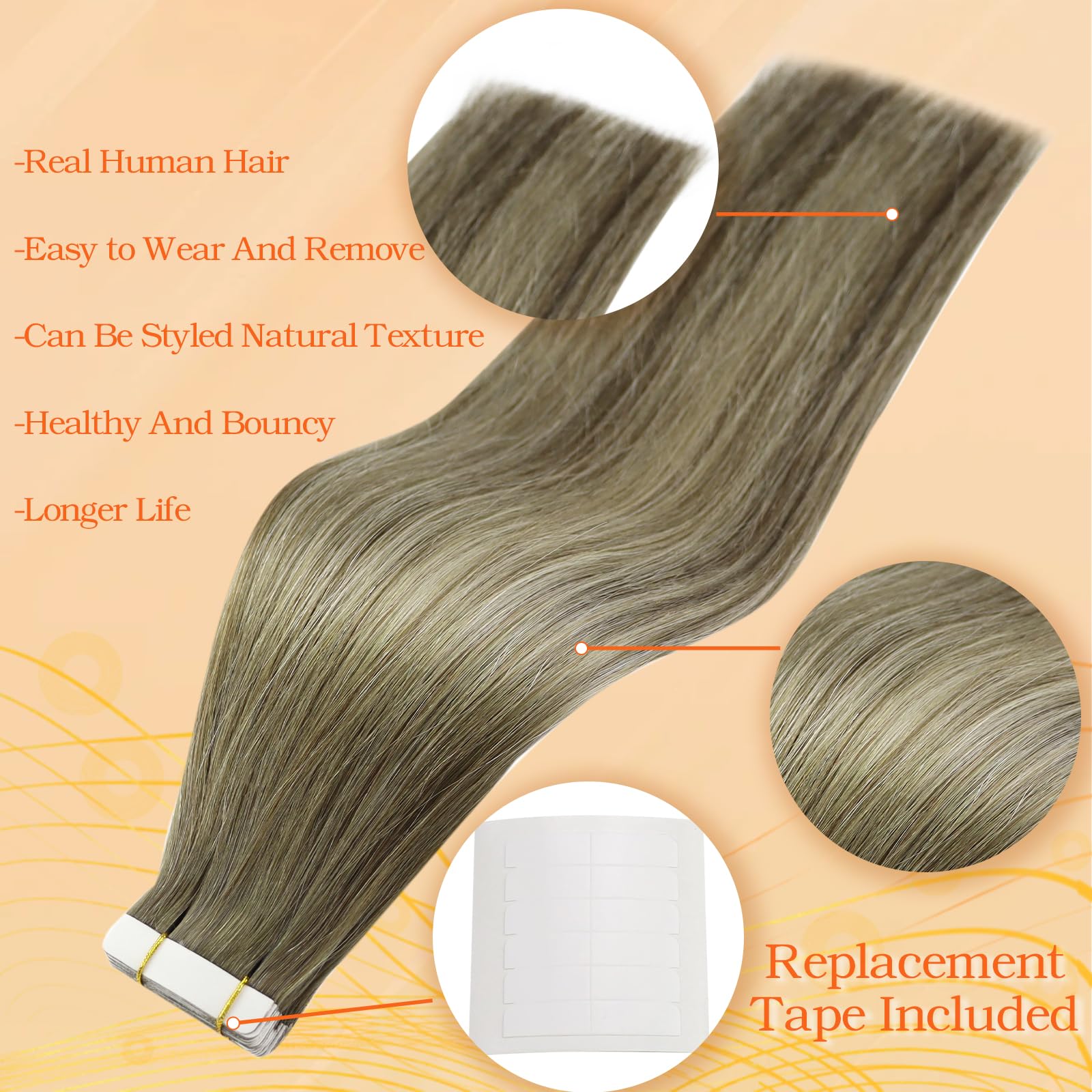 Full Shine Human Hair Extensions Tape In Balayage Brown Ombre Ice Blonde 7/1000/7 Invisible Tape In Hair Extensions 14 Inch Doub