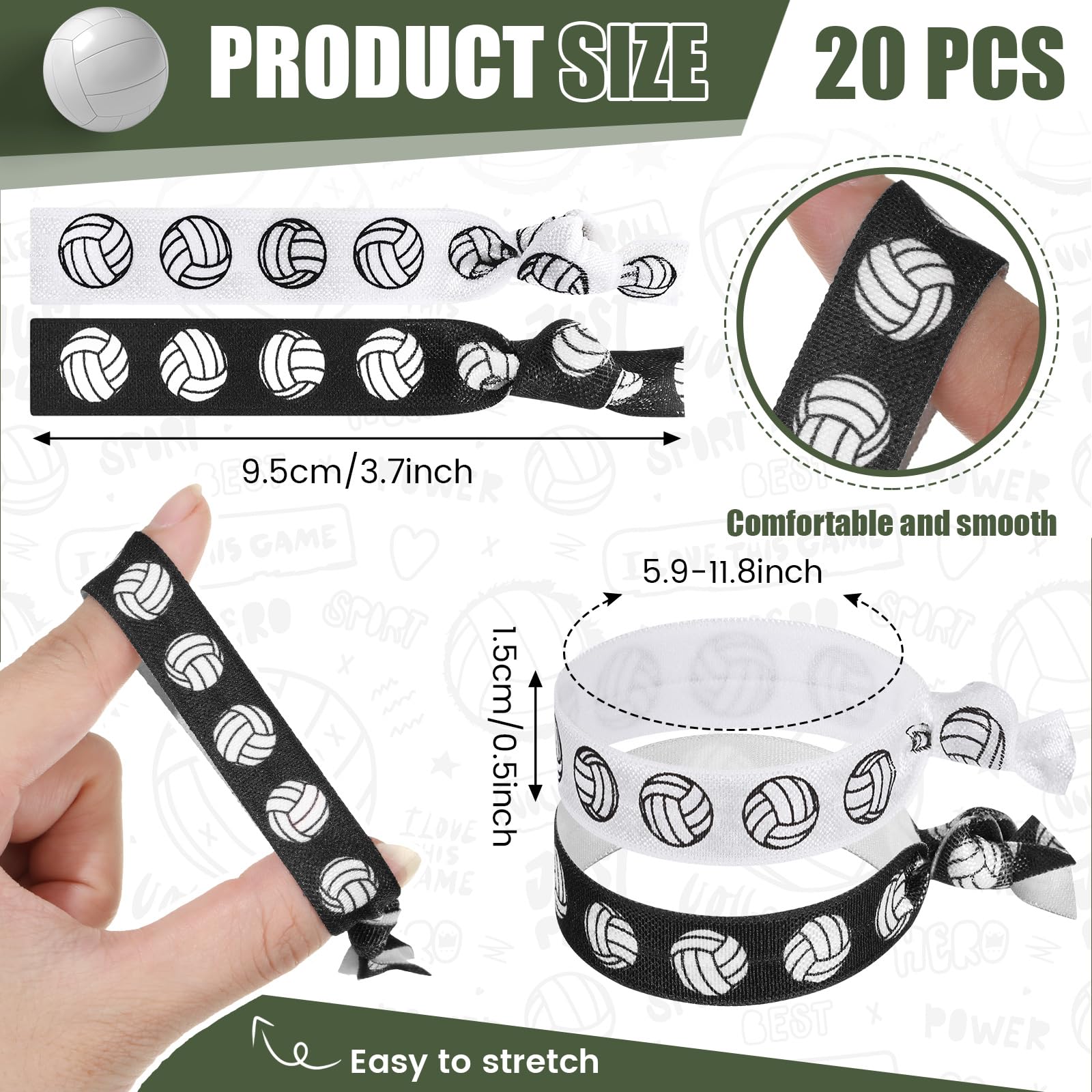 20 Pcs Volleyball Hair Ties Volleyball Hair Accessories Ponytail Holders Volleyball Bracelets No Crease Ribbon For Girls Women P