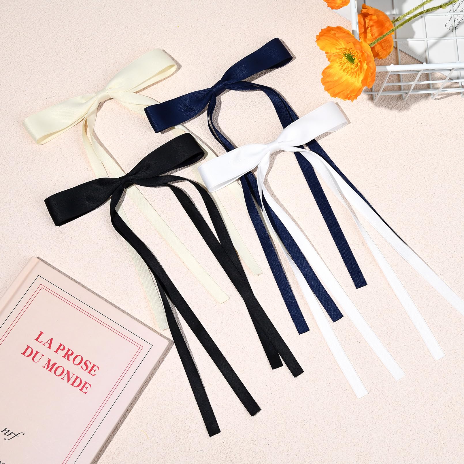 4 Pcs Hair Bows Ribbon Hair Clips For Women Silky Satin Bow With Long Tassel Hair Bow Accessories For Girls Toddlers Teens Kids