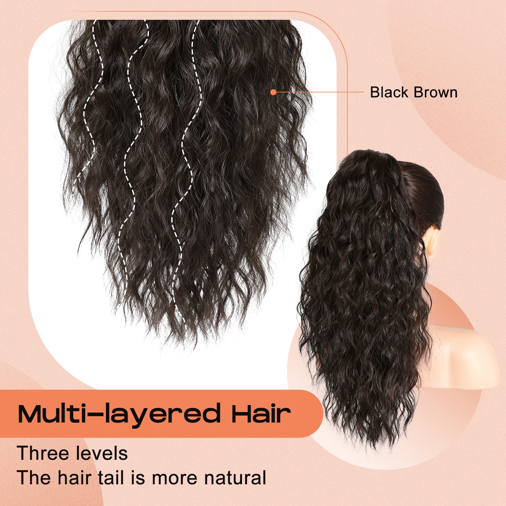 Seikea 18'' Ponytail Extension Claw, Pt002 Tia Long Multi Layered Hair Fluffythick Wavy Curly Clip In Hair Extensions Ponytail N