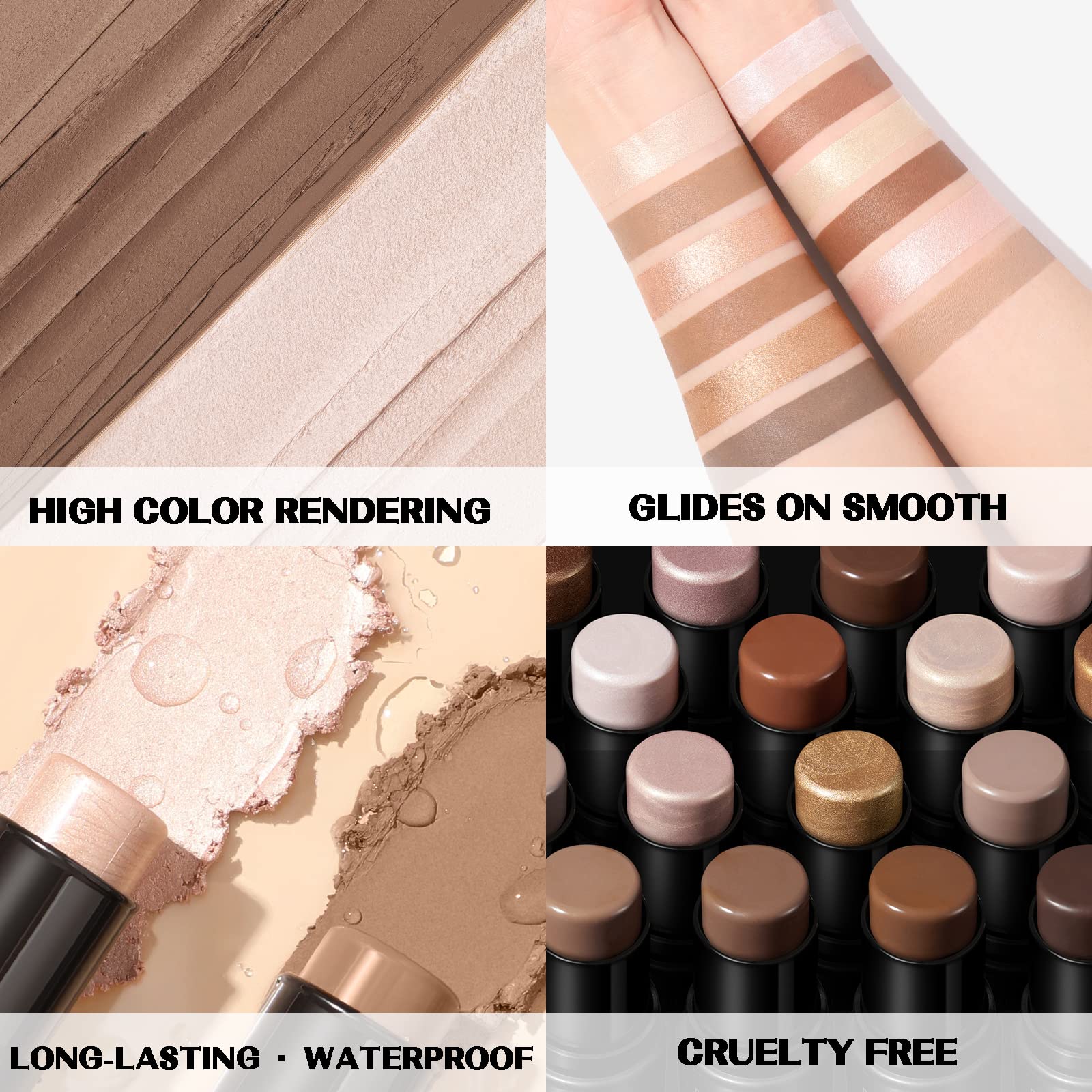 Focallure 2 Pcs Mineral Cream Contour Stick,Moisturize Highlighter And Bronzer Pen,Non Stick Face Brightens & Shades Pencil,Long