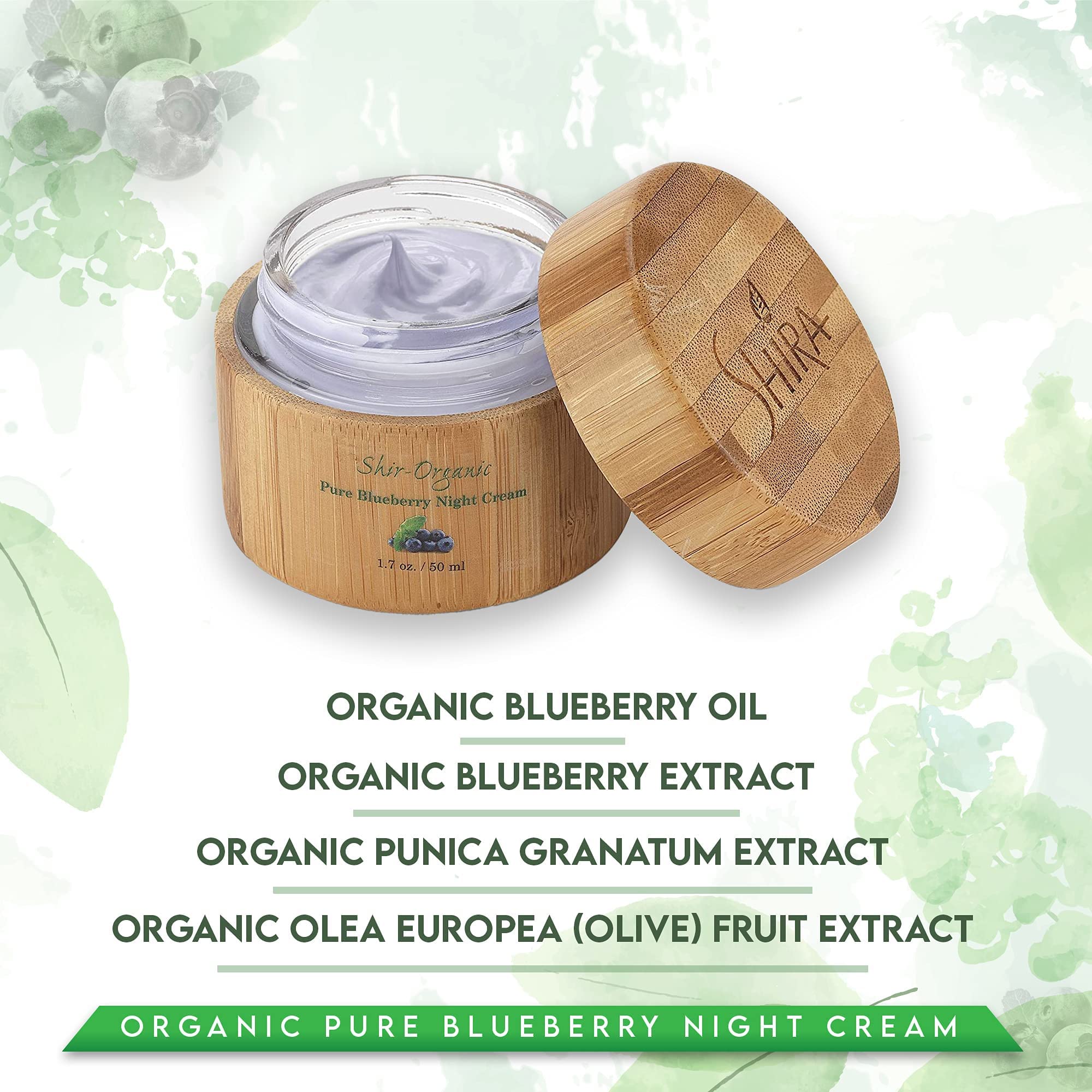 Shira Shir Organic Blueberry Night Cream for Nourished, Wrinkle-Free, Radiant Skin. Moisturizer Face Cream with Anti-Aging Formu