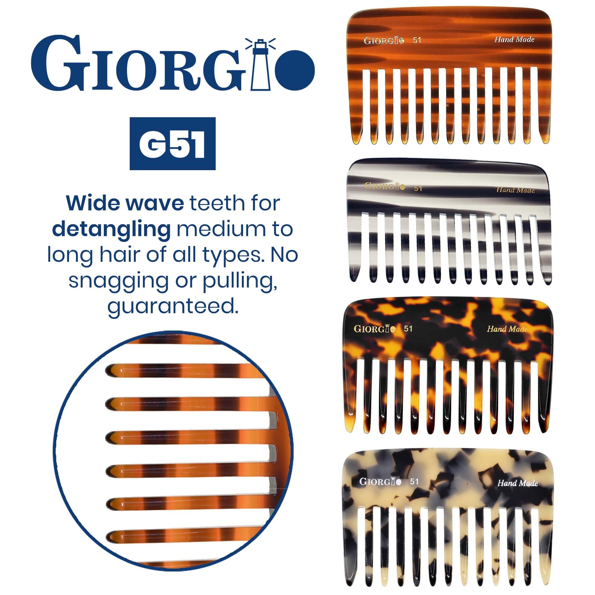 Giorgio G51Ty Small Travel Purse Hair Detangling Comb, Wide Teeth Pocket Comb For Thick Curly Wavy Hair. Hair Detangler Comb For