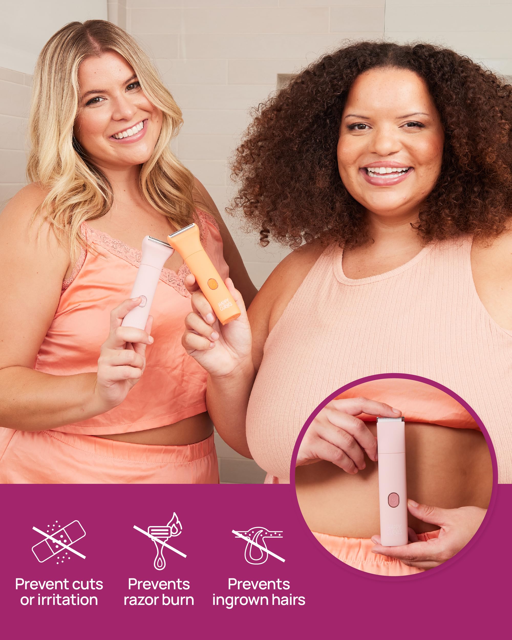 Happy Curves Smoothie Bikini Trimmer - Electric Razor For Women, Waterproof Hair Trimmer With Adjustable Guards, Personal Shaver