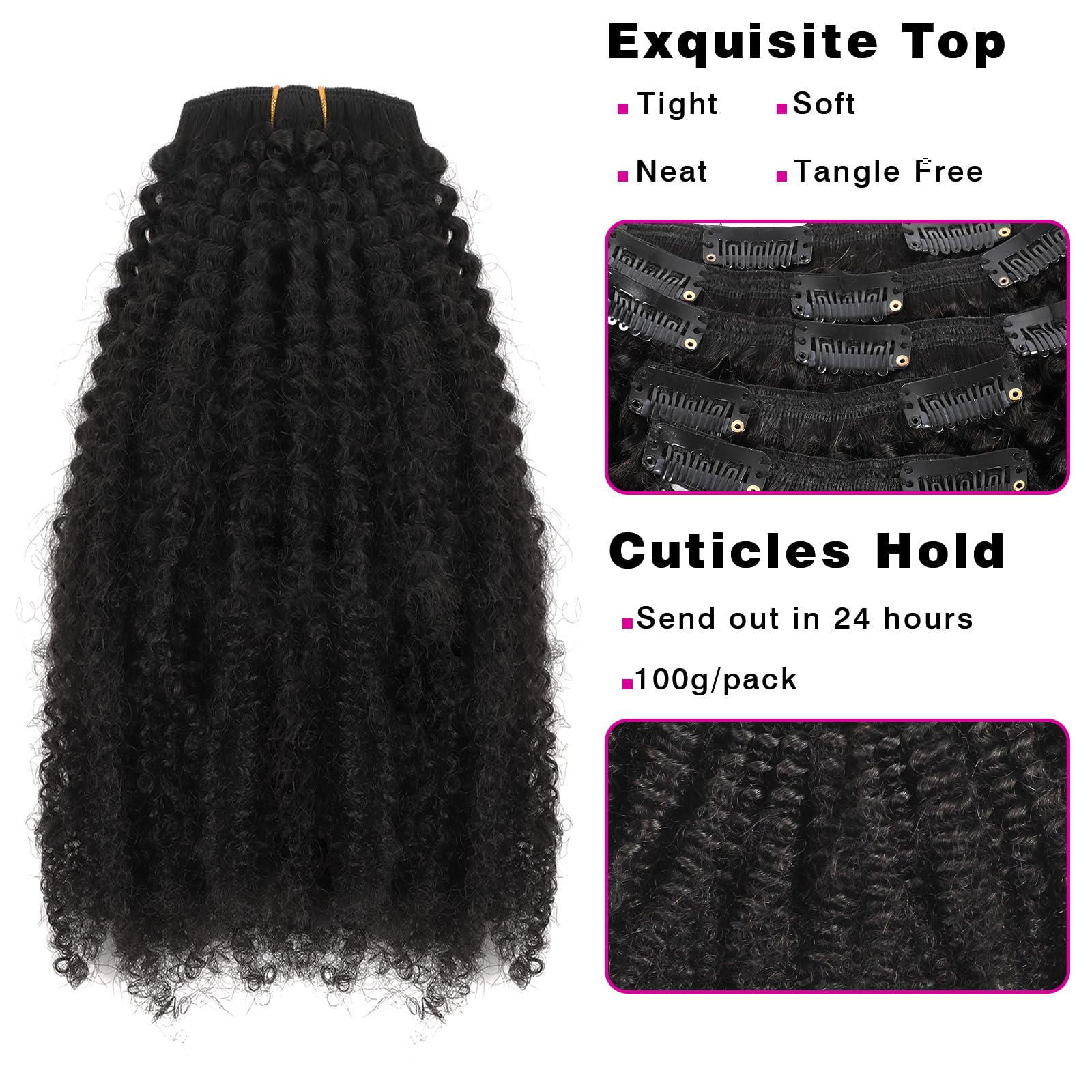 Sassina 4C Curly Hair Extensions Clips In Remi Brazilian Afro Curly Hair Clip-On Natural Black Color Clip Ins Extensions For Bla