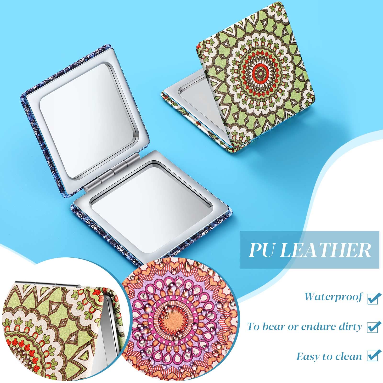 Mandala Design Pocket Mirror Mini Purse Mirror Travel Makeup Mirror Compact Mirror Beauty Magnifying Double Sides Pocket Mirror