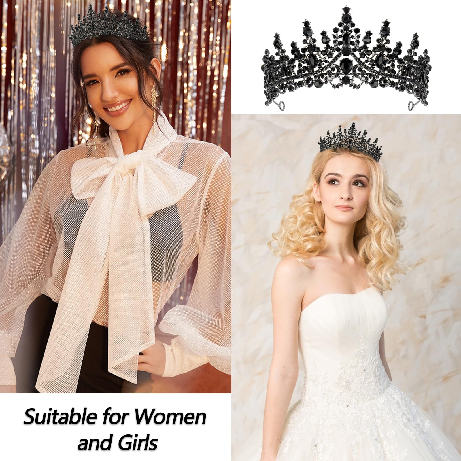 Velscrun Birthday Queen Tiara Crowns For Women Girls Black Crystal Birthday Queen Headband Sash Elegant Princess Crown Happy Bir