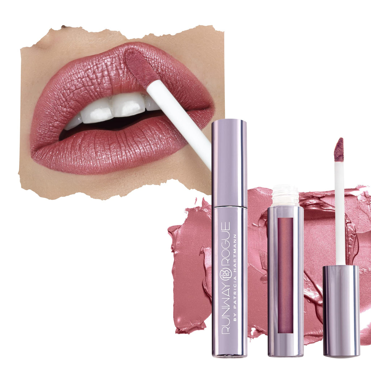 Runway Rogue Pearl Glam Long Wear Shimmer Liquid Lipstick, Metallic Pale-Mauve Lipstick With Silver And Gold Shimmer, Boss Babe