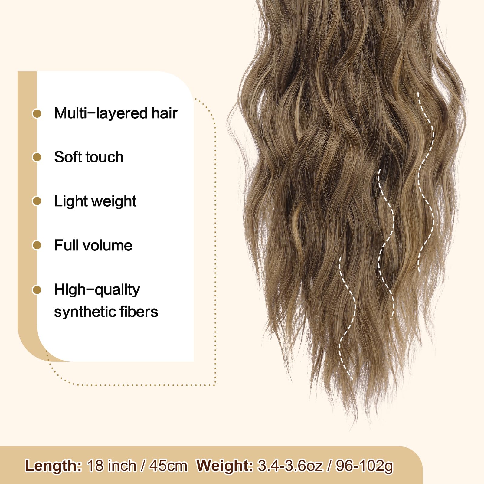 Feshfen Ponytail Extensions, Drawstring Ponytails Hair Extension Long Curly Wavy Hair Piece Synthetic Pony Tail Hairpieces For W