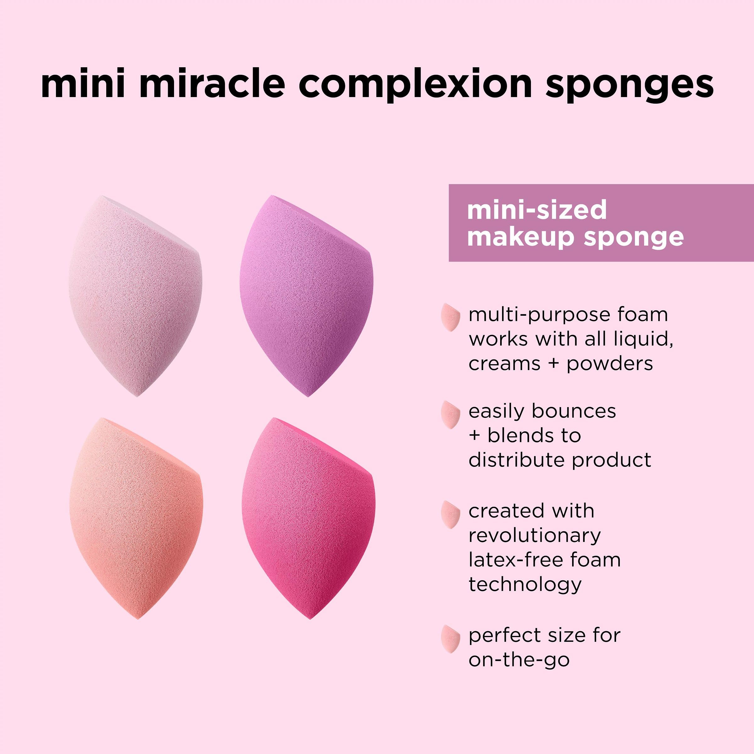 Real Techniques Mini Miracle Complexion Sponge 4 Pack, Small Makeup Blending Sponges, For Foundation & Concealer, Mini Size For