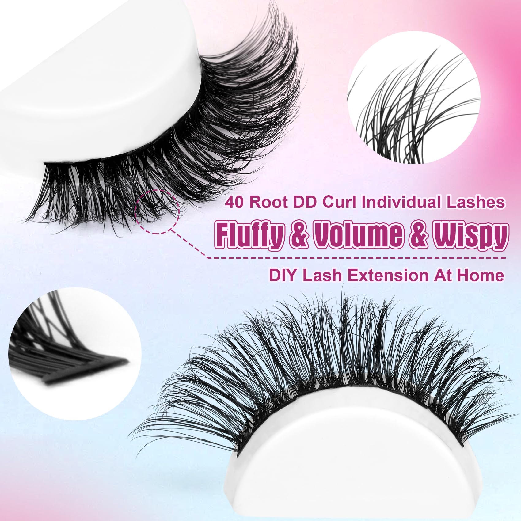 Lash Clusters 330Pcs Cluster Eyelash Extensions 40D Individual Lashes Fluffy D Curl Lash Clusters Extension Diy Wispy Volume Fal