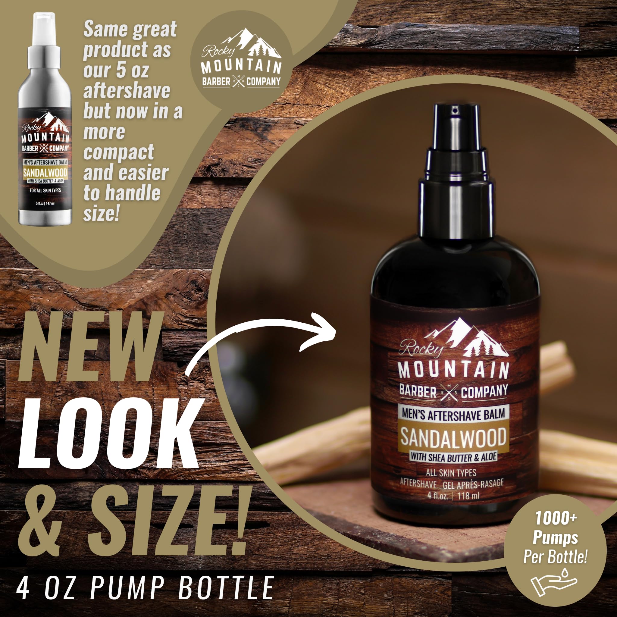 Rocky Mountain Barber Company Aftershave Balm for Men - with Sandalwood Essential Oil, Coconut Oil and Shea Butter - Applies Eas