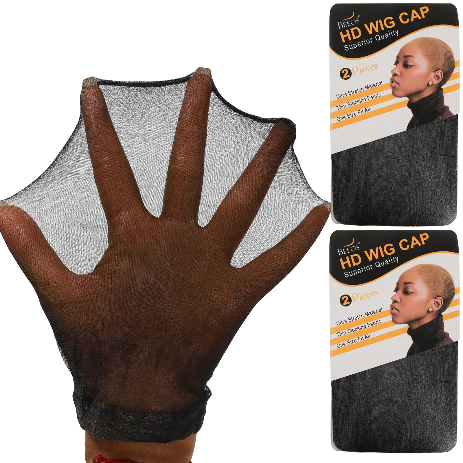 BEEOS Black SKINLIKE HD Wig Cap, 4 Pieces Invisible and Sheer Breathable Ultra-thin Stretchy Stocking Caps for Lace Front Wigs, 
