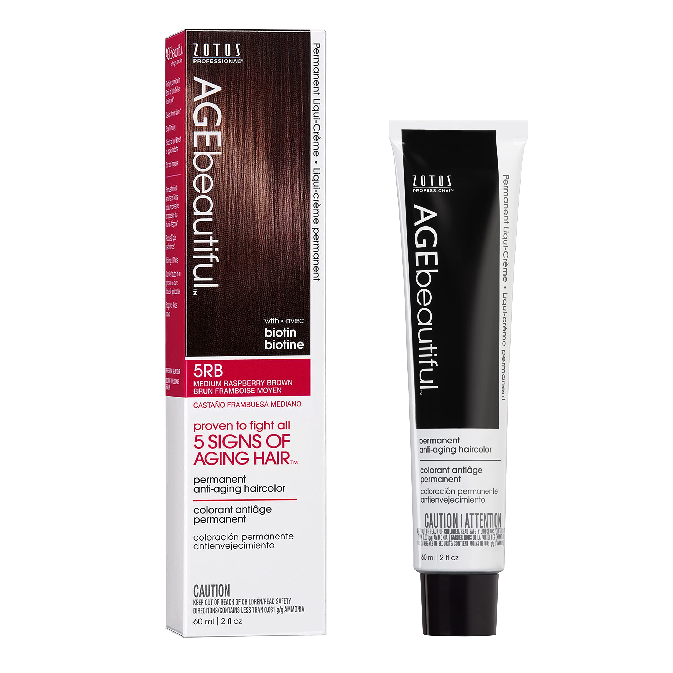 AGEbeautiful Permanent Liqui Creme Hair Color Dye | 100% Gray Coverage | Anti-Aging | Professional Salon Coloring | 5RB Medium R