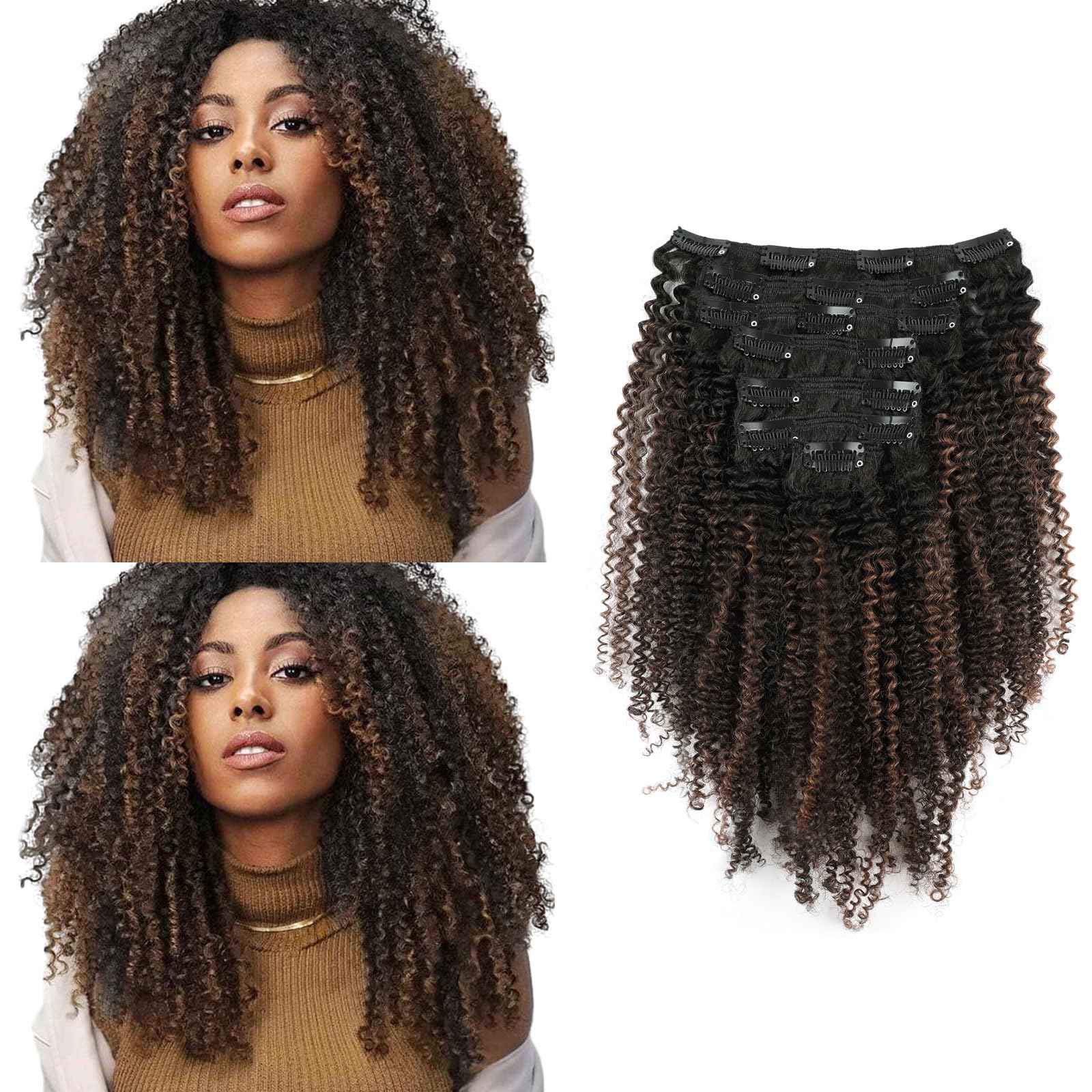 Sassina 4B Invisible Afro Curly Clip Ins Human Hair Extensions Curly Clip In Hair Extensions For Black Women Natural Black To Ch