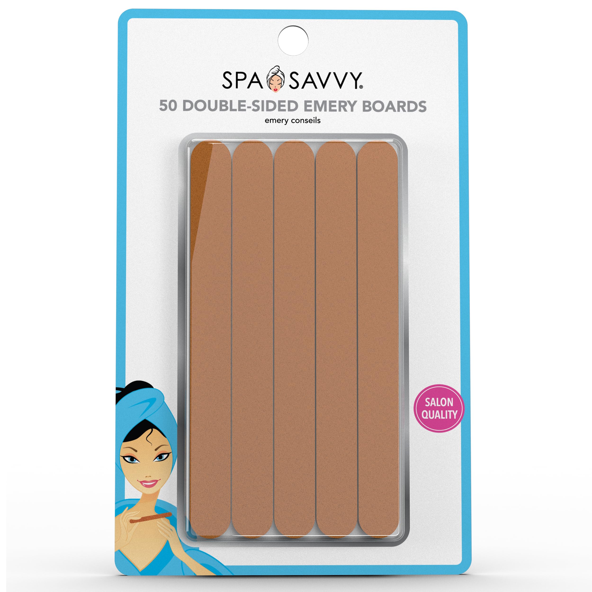 Spa Savvy Nail File Set, 50 Count, Double Sided 4.5 Inch Emery Board Nail Files, Pedicure and Manicure Tools
