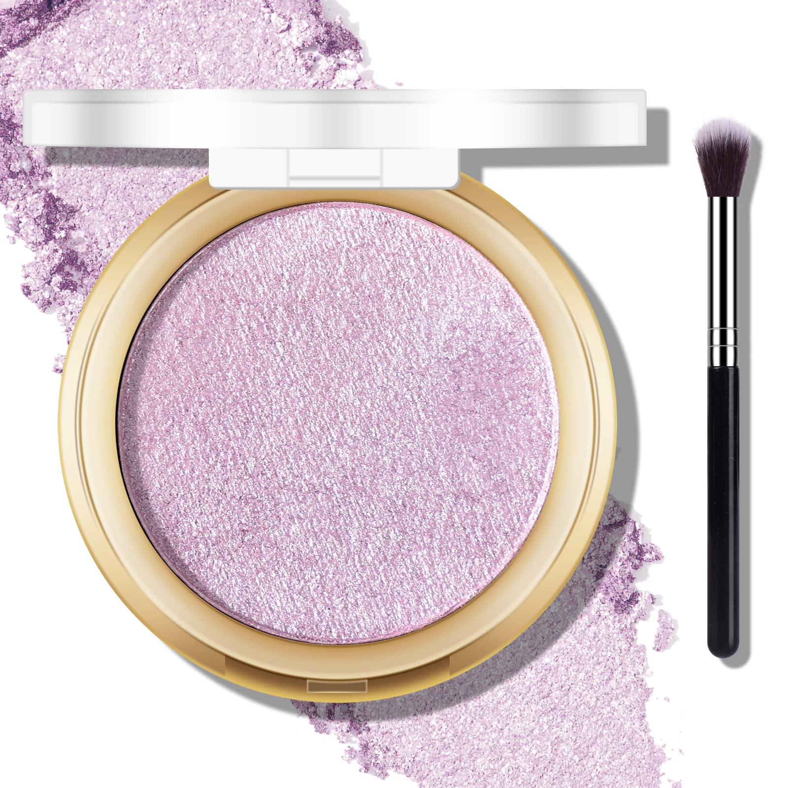 FREEORR Baked Purple Highlighter Powder Palette, Makeup Highlighter Powder Palette Sheer Shimmering Finish Face Highlighters Mak
