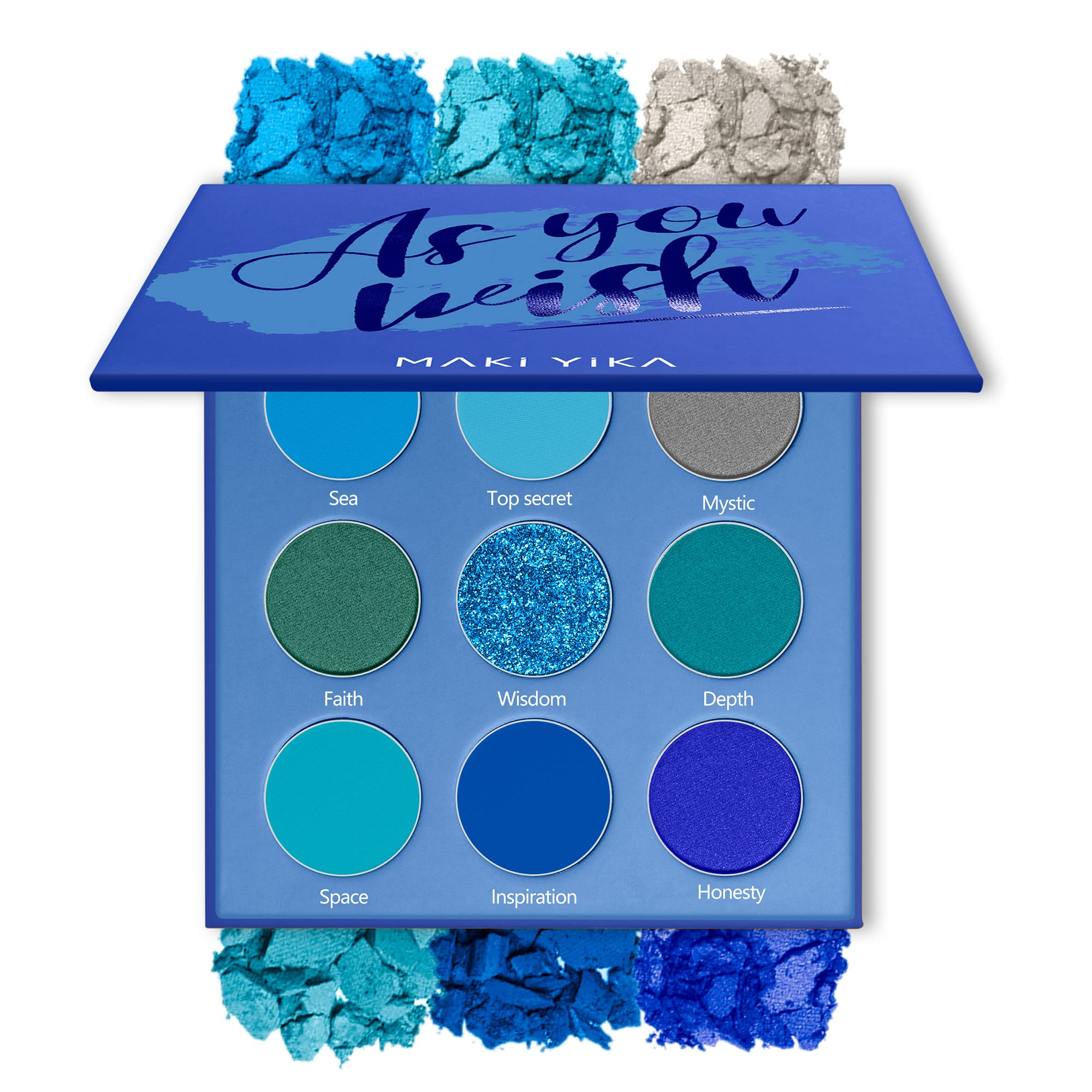 MAKI YIKA Blue Matte Shimmer Eyeshadow Palette, 9 Colors Glitter Smokey Eye Shadow Long Lasting High Pigmented Powder Colorful W
