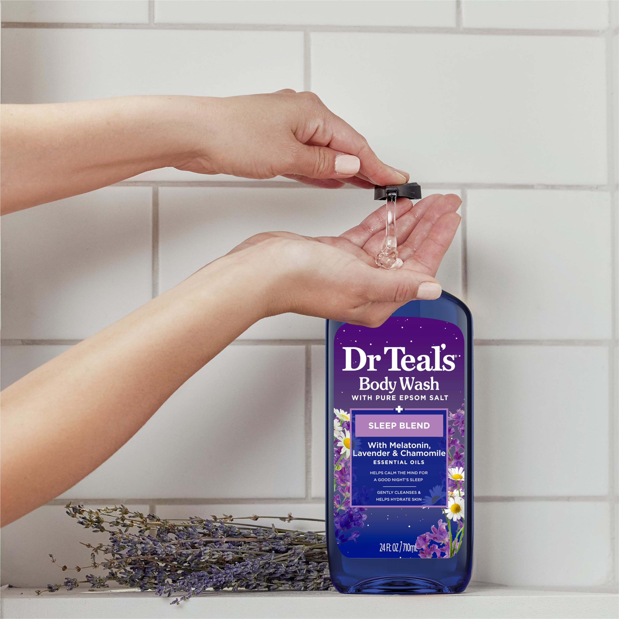 Dr Teal's Body Wash with Pure Epsom Salt, Sleep Blend with Melatonin, Lavender & Chamomile Essential Oils, 24 fl oz (Pack of 4)
