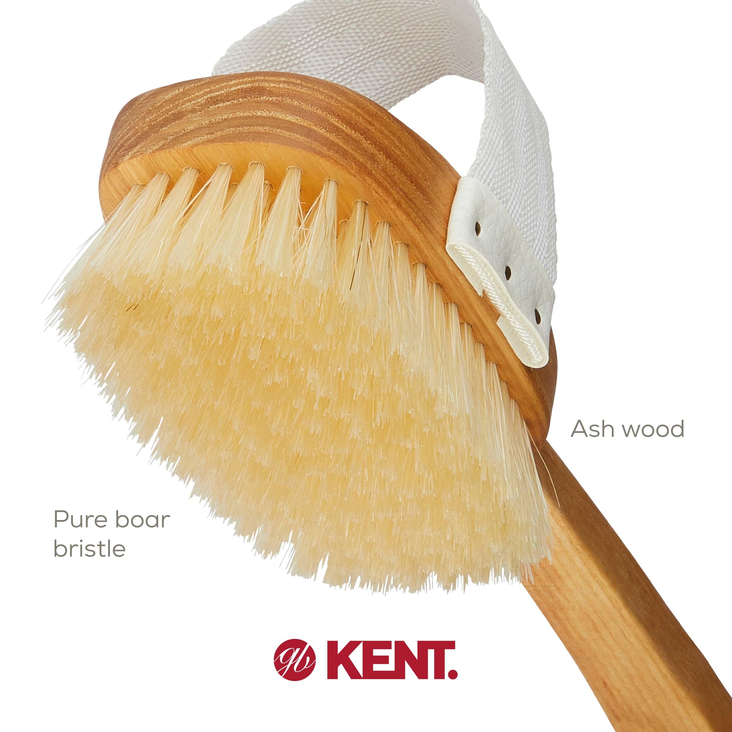 Kent Fd3 Luxury Beechwood Body Scrubbing Exfoliating Bath/Shower Brush With 100% Pure White Bristle. Long Handle With Detachable