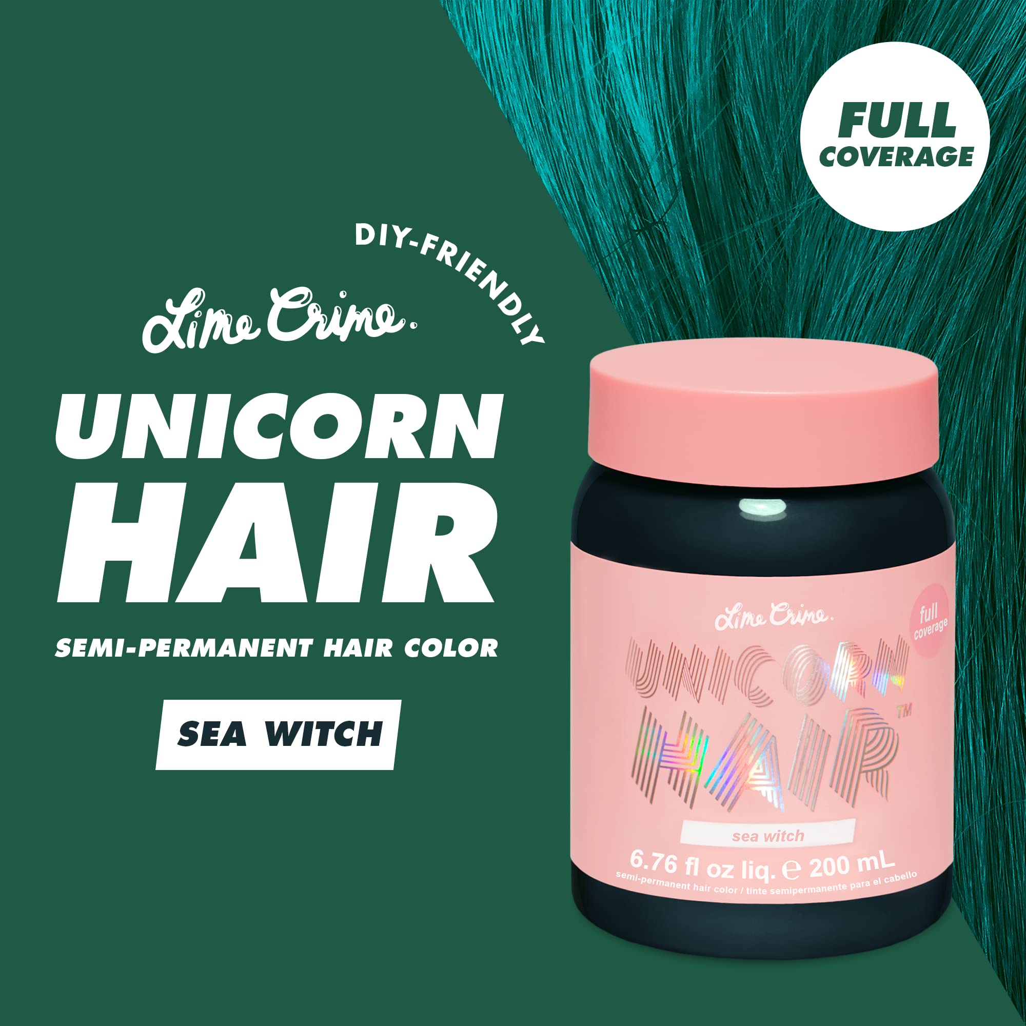 Lime Crime Unicorn Hair Dye Full Coverage, Sea Witch (Rich Teal) - Vegan and Cruelty Free Semi-Permanent Hair Color Conditions &