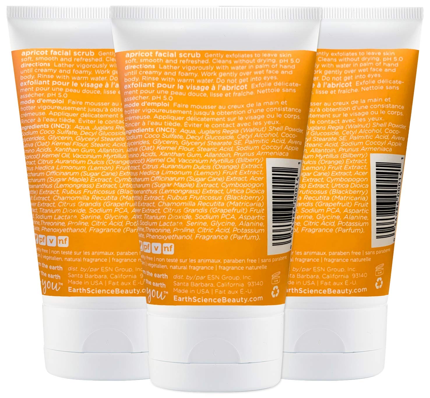 EARTH SCIENCE - Apricot Gentle Exfoliating Facial Scrub for All Skin Types (3 pk, 4 oz.)