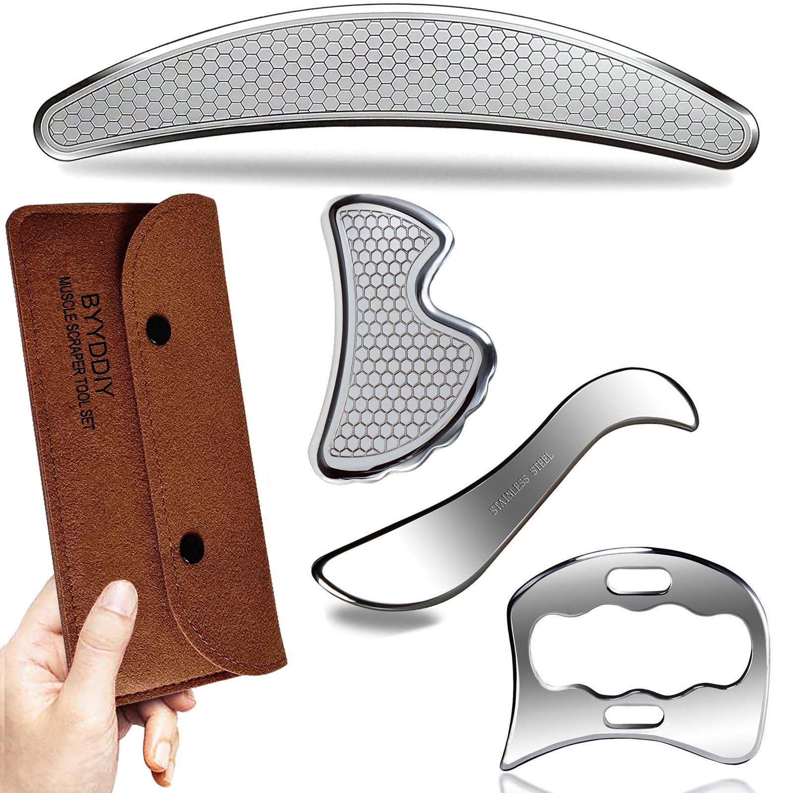 BYYDDIY 4 in 1 Gua Sha Muscle Scraper Tool Set, Scar Tissue Tool,Physical Therapy Tools,Muscle Scraping Tool,Massage Scraper,IAS