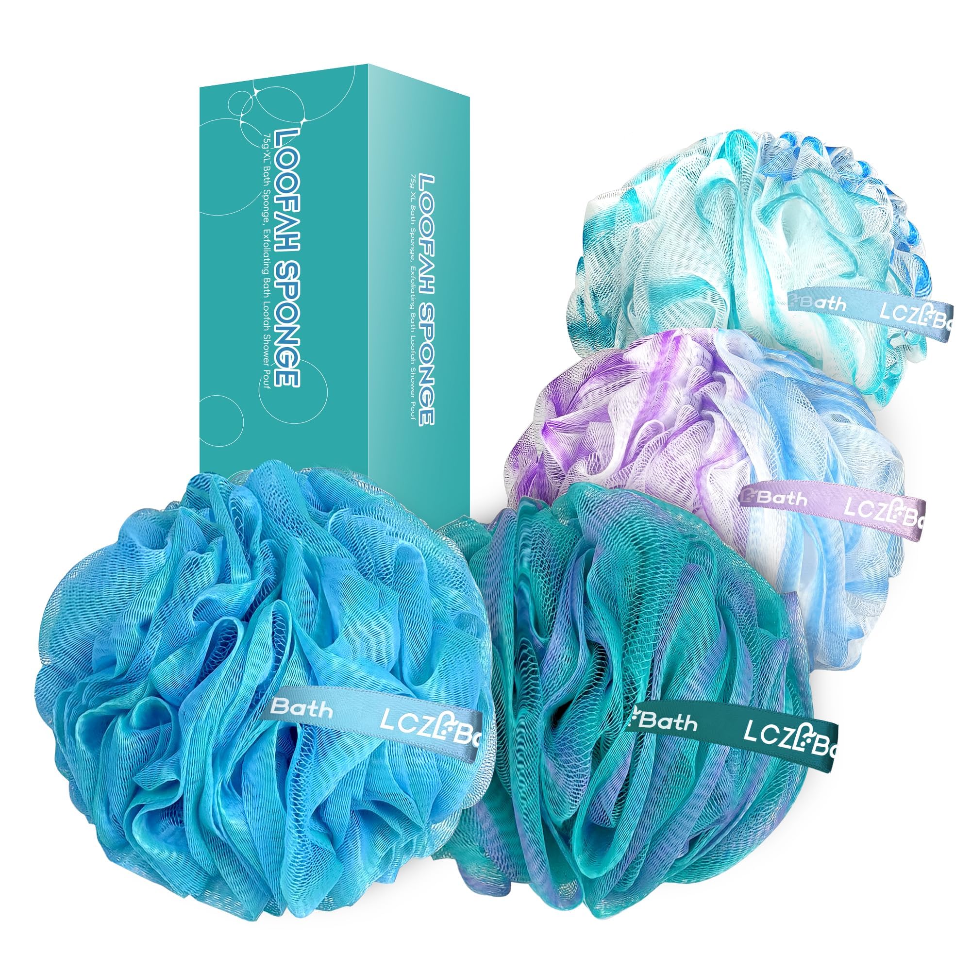 Lczlbath Loofah 4Pcs 75G Xl Loofa Set Soft Bath Body Sponge Thick Wash Puffs For Shower