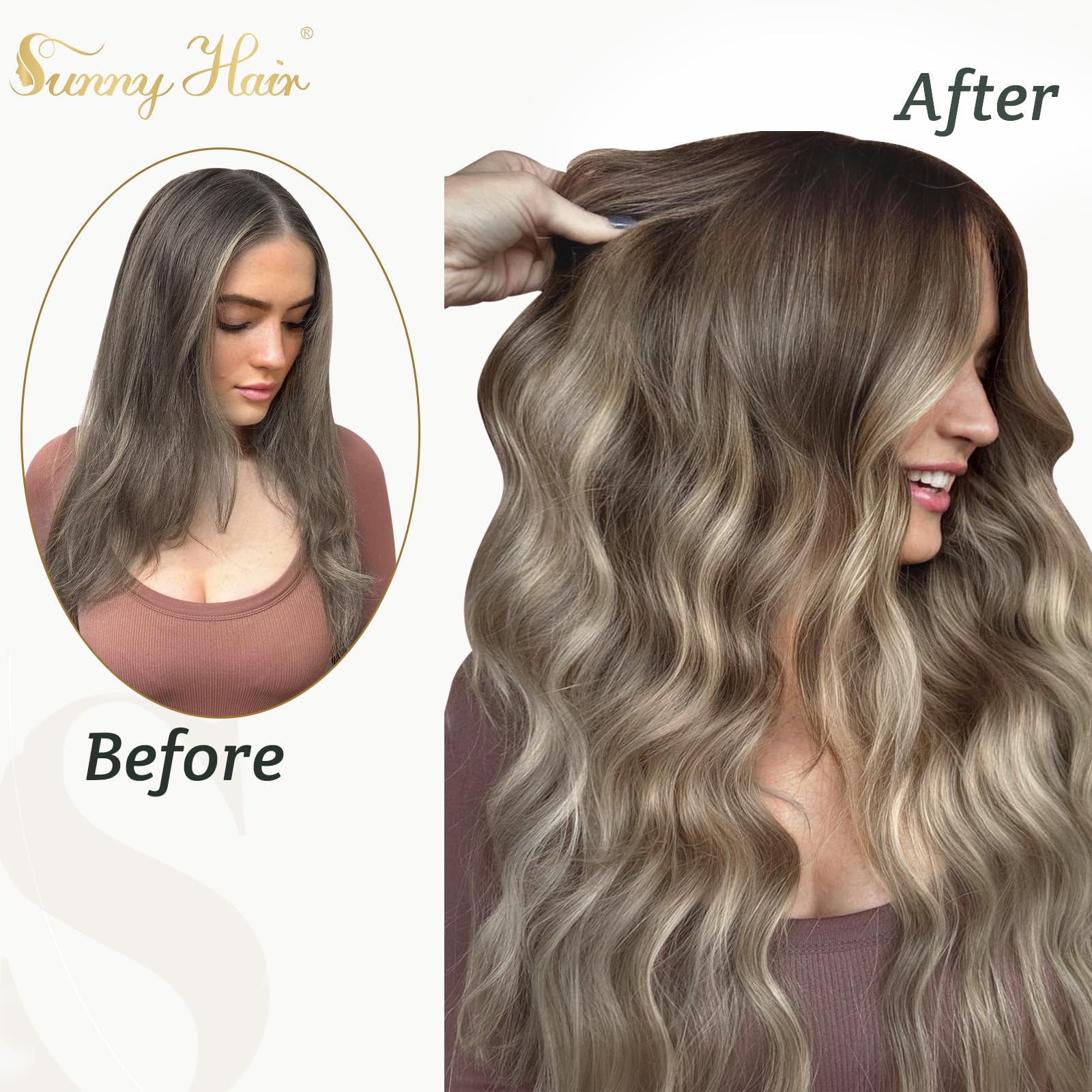 Sunny Human Hair Clip in Extensions Brown Real Hair Extensions Clip in Human Hair Balayage Dark Brown Ombre Light Brown with Blo