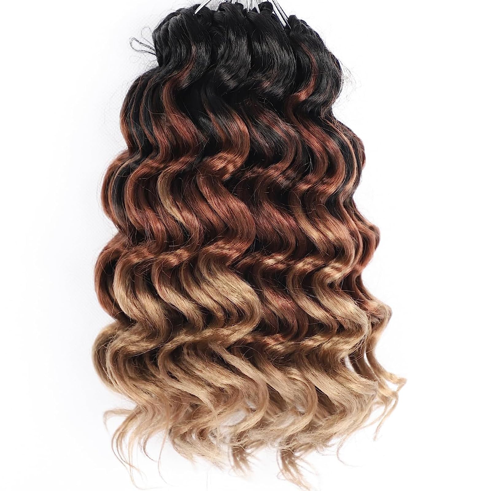 Brown Blonde Ocean Wave Crochet Hair Pre Looped 14 Inch Curly Braiding Ocean Wave Hair 7 Packs Deep Wave T1 30 27 Wavy Ocean Wav