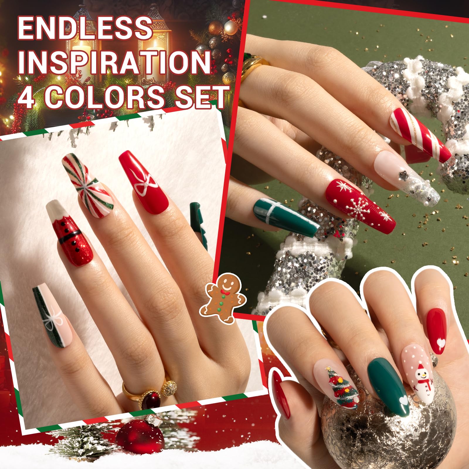 Melodysusie 15Ml Christmas Gel Nail Polish Set: Christmas 4 Colors Green And Red Gel Polish Nails Soak Off Uv Led Christmas Gel