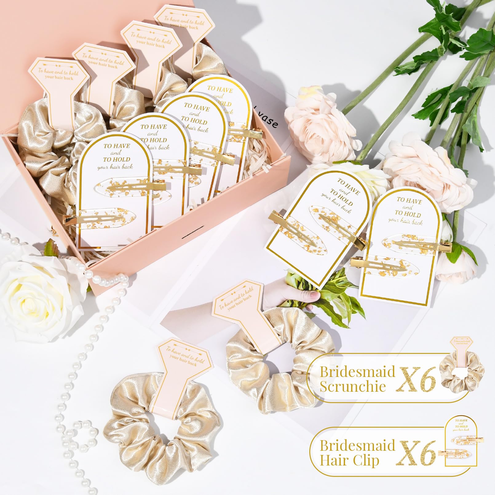 12 Pcs Soft Silk Satin Hair Accessories - Scrunchies, Hair Clips For Bridal Shower Gifts, Wedding Favors For Women And Girls
