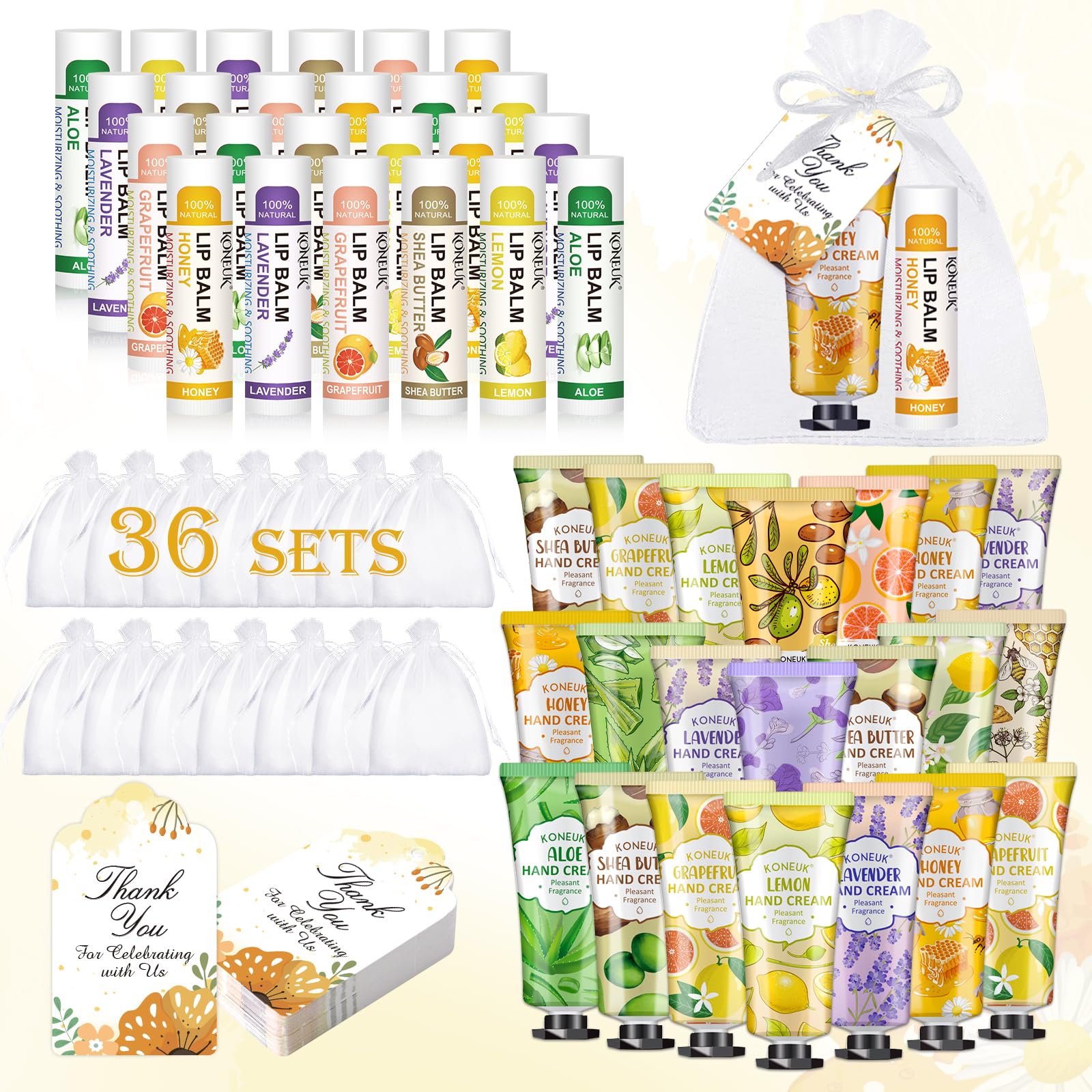 36 Pack Hand Cream Bulk And Lip Balm Bulk Sets, Valentines Day Gifts For Her, Wedding Welcome Bag Stuffers And Bridal Shower Fav