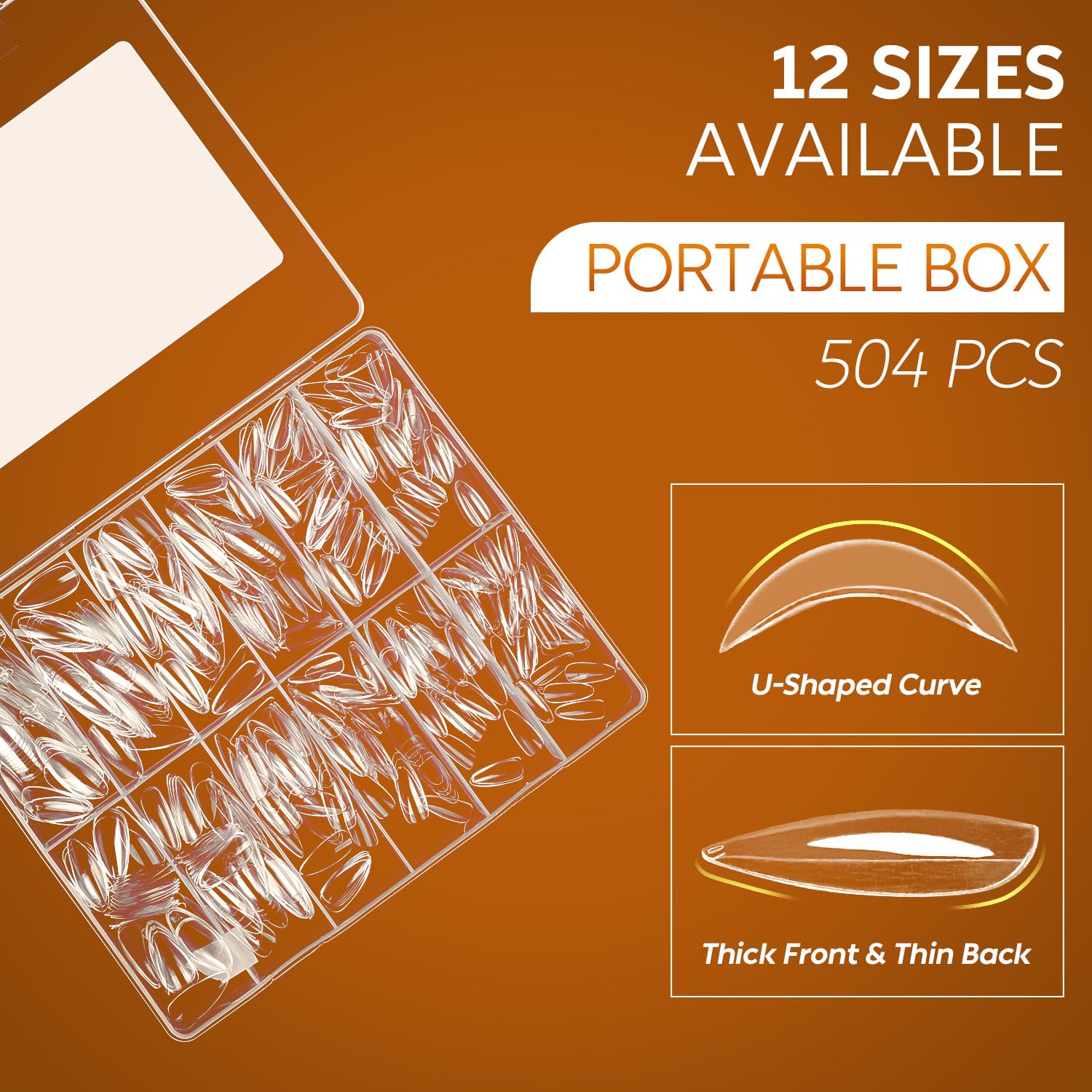 Nicedeco Gel Nail Tips Medium Stiletto Shape Nails, 504Pcs Clear Soft Tips Full Cover False Nails for Gel Nail Extensions Press
